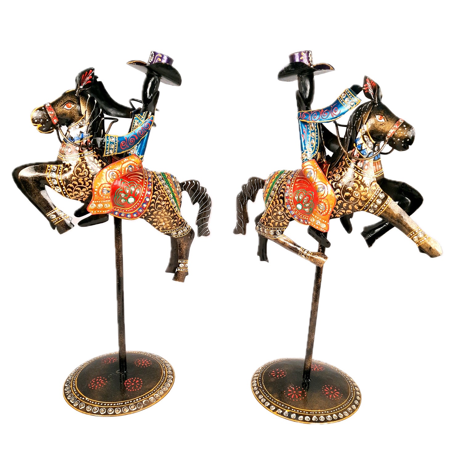 Showpiece - Cowboy Riding On Horse With Hunter Figurine | Decorative Big Show piece - for Home, Corner, Living Room, Office Desk & Table Decor | Gifts For Him - 16 Inch (Set of 2) - Apkamart