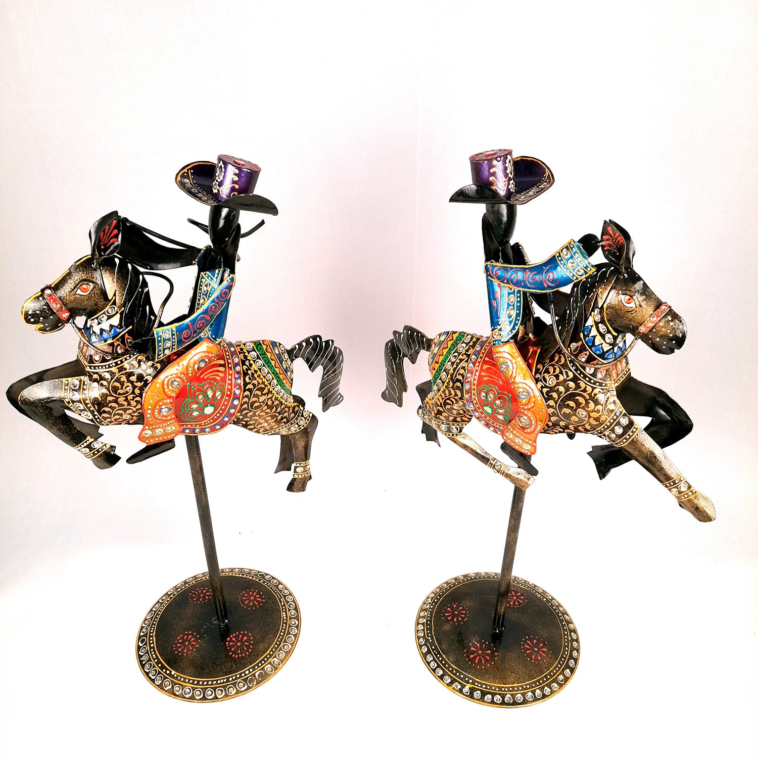 Showpiece - Cowboy Riding On Horse With Hunter Figurine | Decorative Big Show piece - for Home, Corner, Living Room, Office Desk & Table Decor | Gifts For Him - 16 Inch (Set of 2) - Apkamart