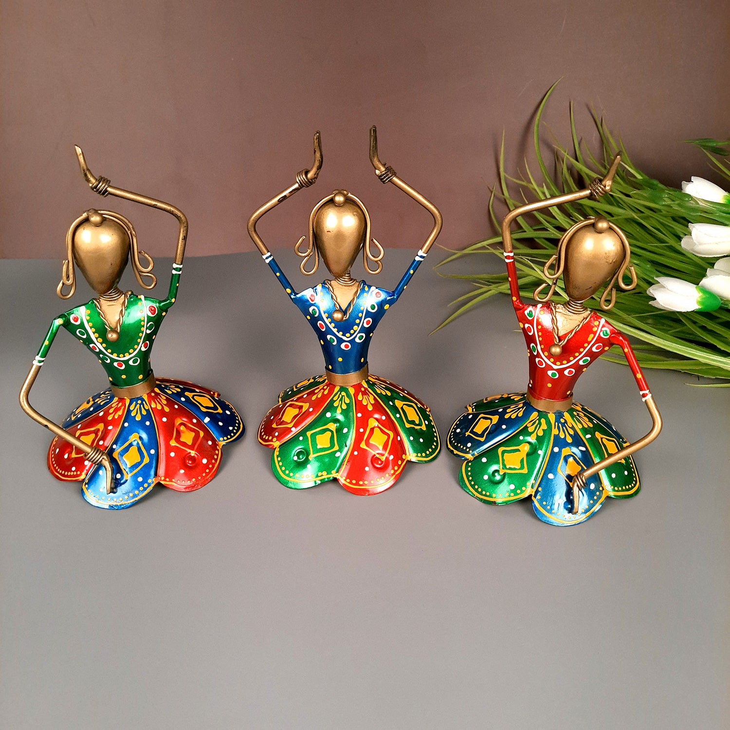 Showpiece Figurine - Dancing Girls / Dolls | Decorative Show piece for Home, Bedroom, Living Room, Office Desk & Table | Gifts For Wedding, Housewarming & Festivals- 7 Inch (Set of 3) - Apkamart