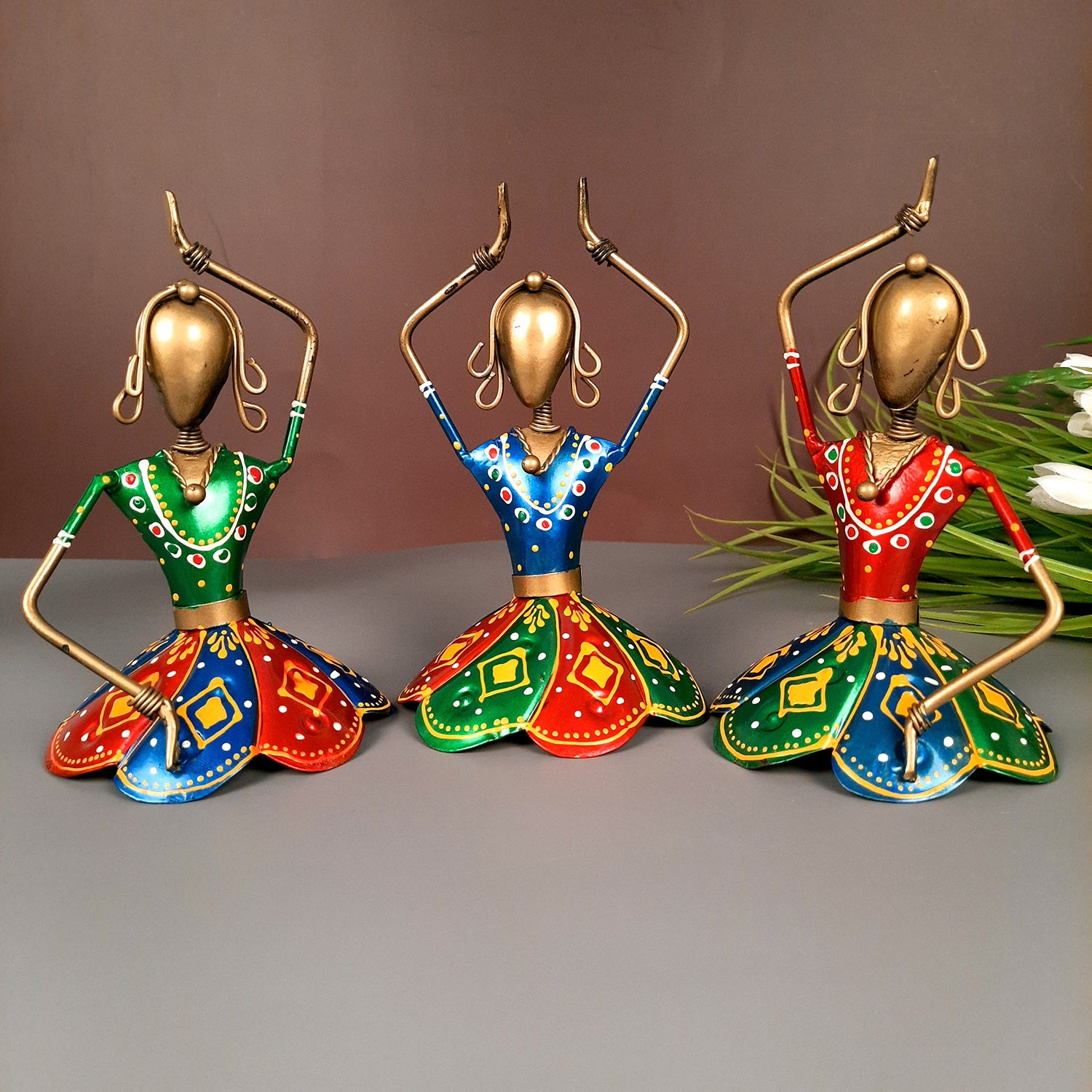 Showpiece Figurine - Dancing Girls / Dolls | Decorative Show piece for Home, Bedroom, Living Room, Office Desk & Table | Gifts For Wedding, Housewarming & Festivals- 7 Inch (Set of 3) - Apkamart