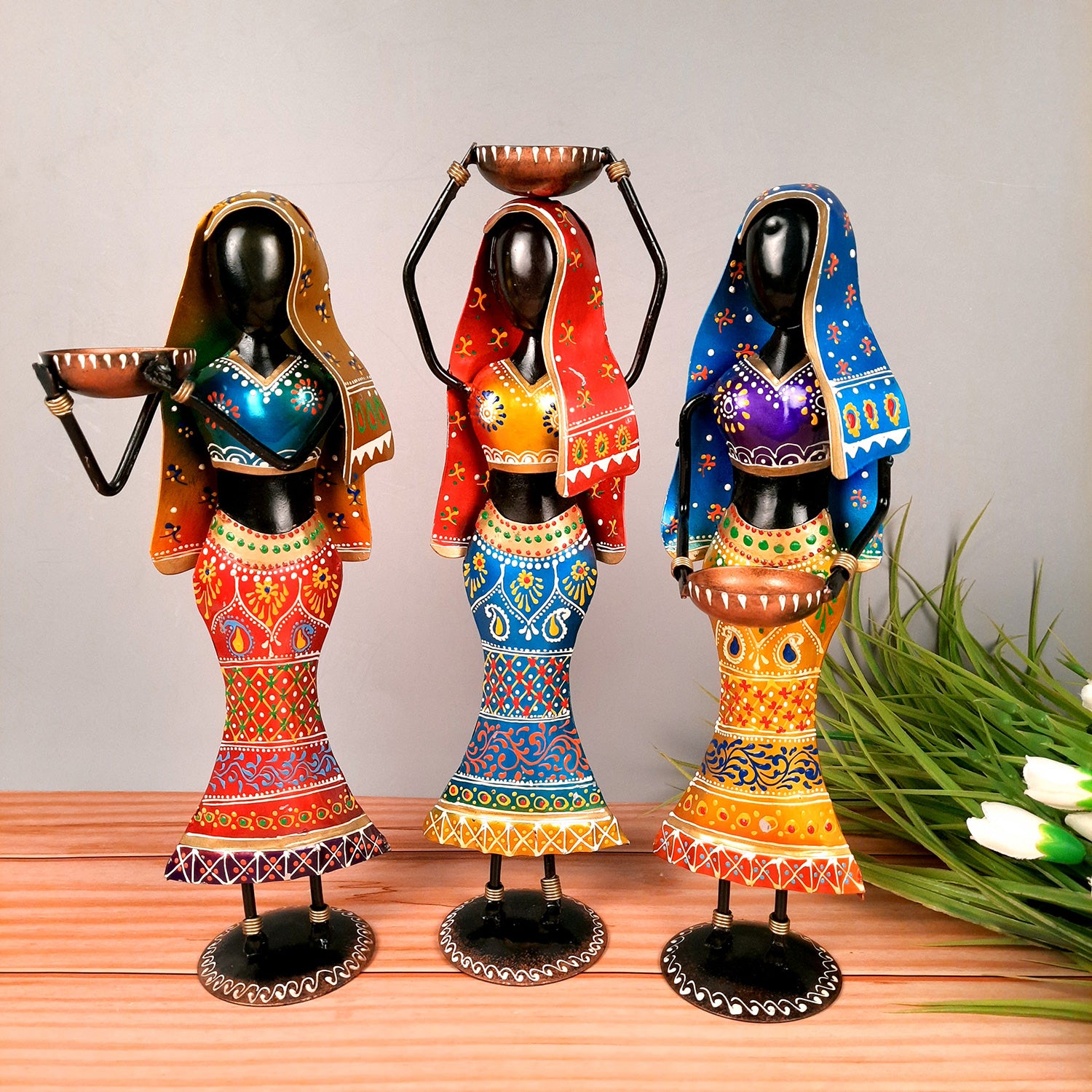 Lady Worker Set - Female Figurines - For Side Table Decoration - 14 Inch - Set of 3 - ApkaMart