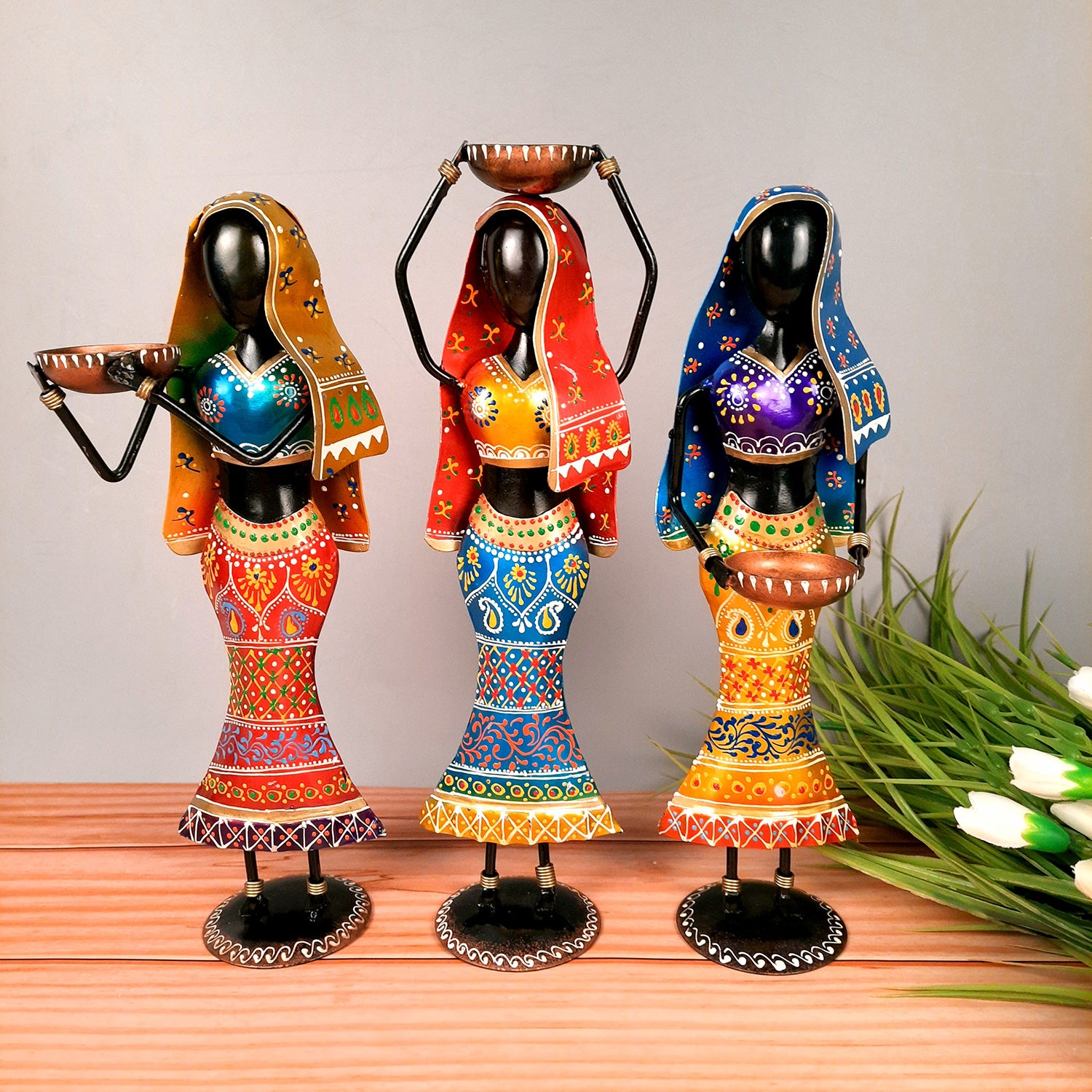 Lady Worker Set - Female Figurines - For Side Table Decoration - 14 Inch - Set of 3 - ApkaMart