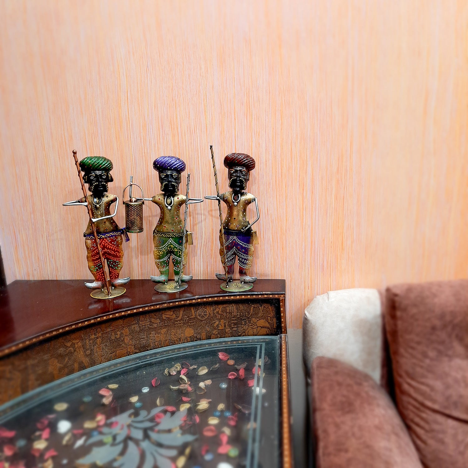 Darbaan Showpiece | Village Men Holding Stick & Lantern Figurines | Handicraft Show Pieces - For Home, Table, Living Room, TV Unit Decor | Housewarming & Festivals Gifts - 14 Inch (Set of 3) - Apkamart