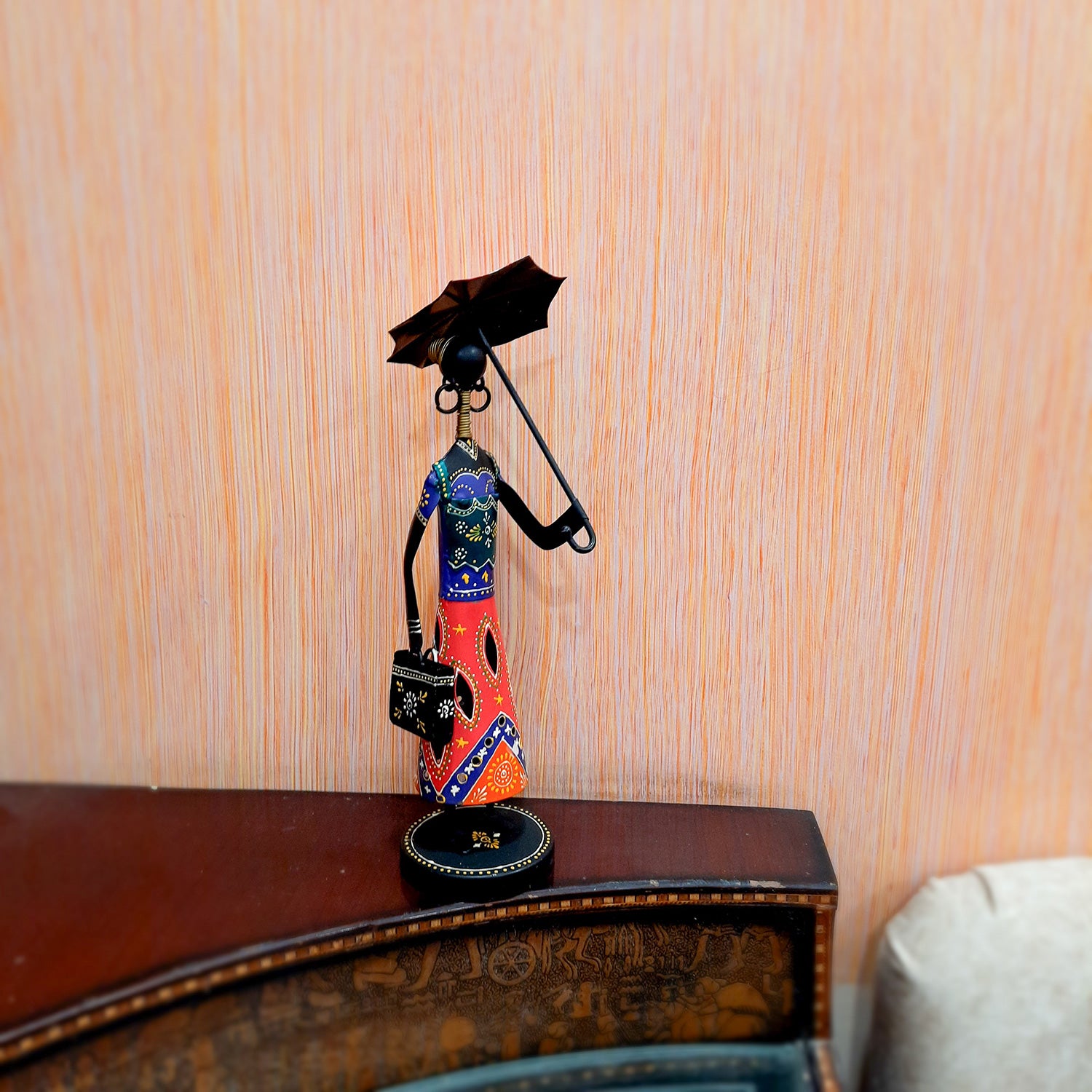 Girl Holding Umbrella Showpiece | Decorative Figurines - For Home, Table, Living Room & TV Unit| Show Piece For Office Desk Decor | Gifts For Her - 16 Inch - Apkamart