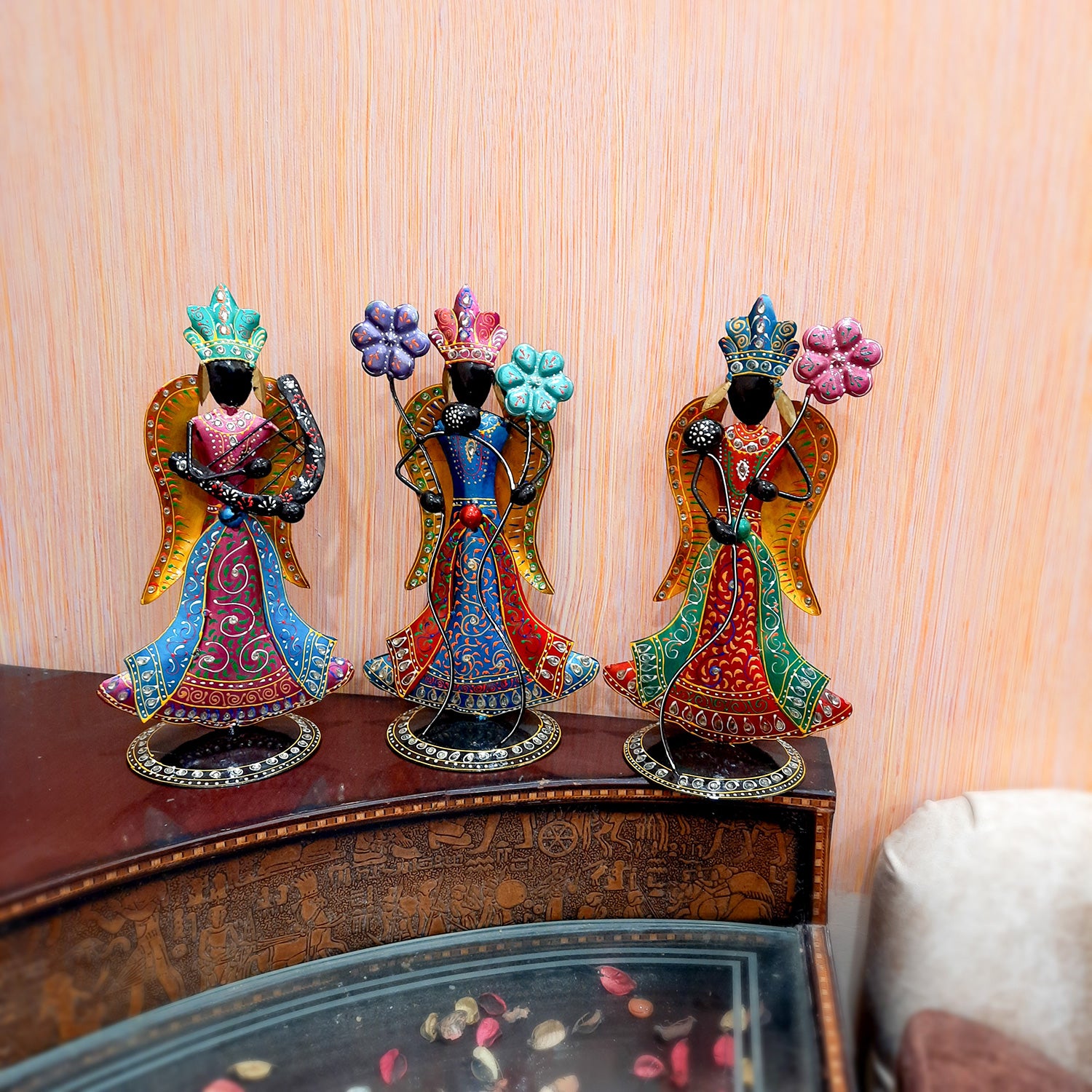 Showpiece Figurines - Angel Playing Harp Design | Fairy Show Piece for - Home, Table, Living Room, TV Unit, Bedroom Decor & Gifts - 16 Inch (Set of 3) - Apkamart
