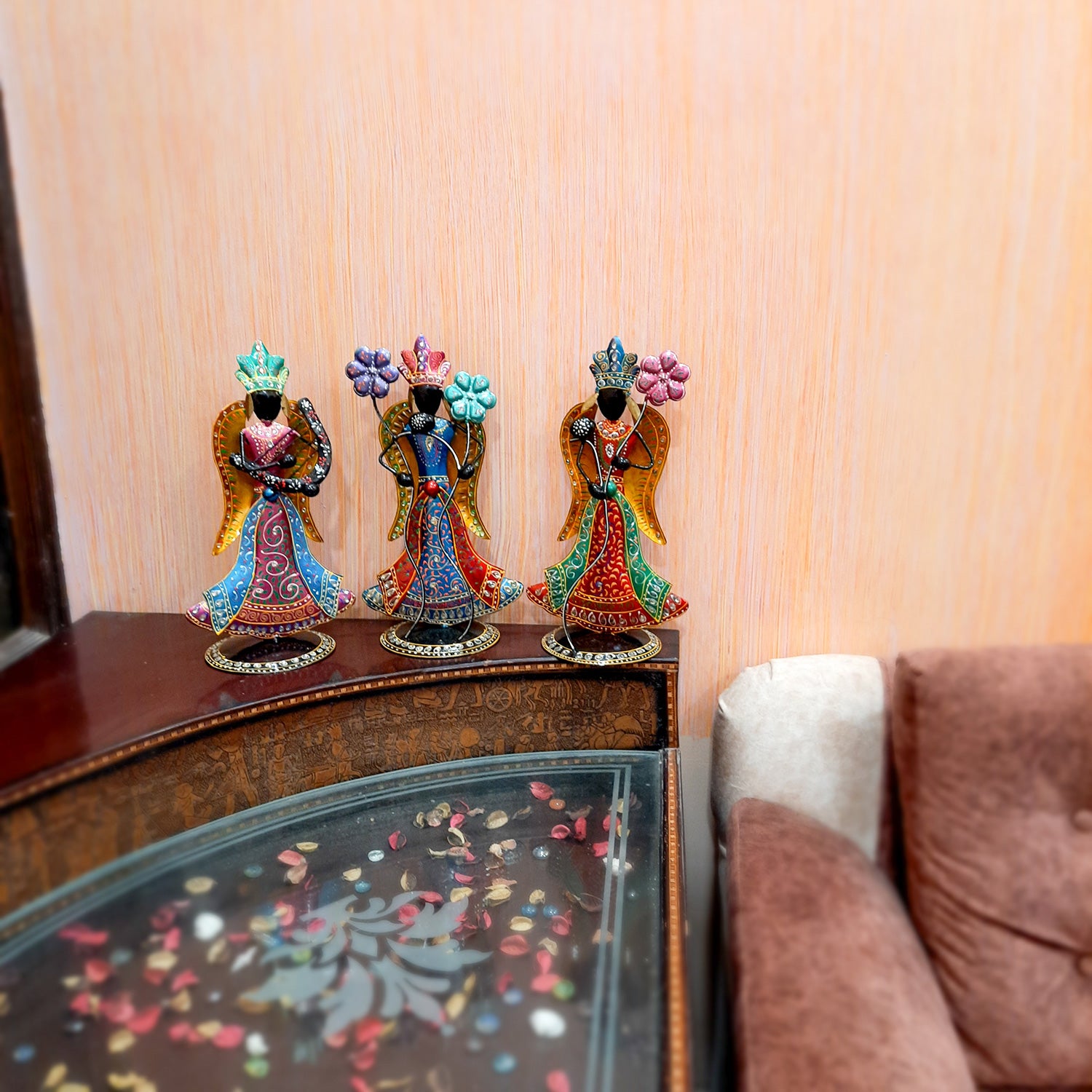 Showpiece Figurines - Angel Playing Harp Design | Fairy Show Piece for - Home, Table, Living Room, TV Unit, Bedroom Decor & Gifts - 16 Inch (Set of 3) - Apkamart