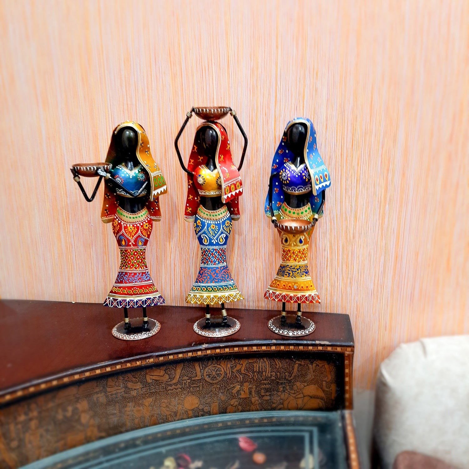 Showpiece Set - Village Ladies Worker Design | Decorative Show piece for Home, Bedroom, Living Room, Office Desk & Table Decor | Gifts For Housewarming & Festivals - 14 Inch (Set of 3) - Apkamart