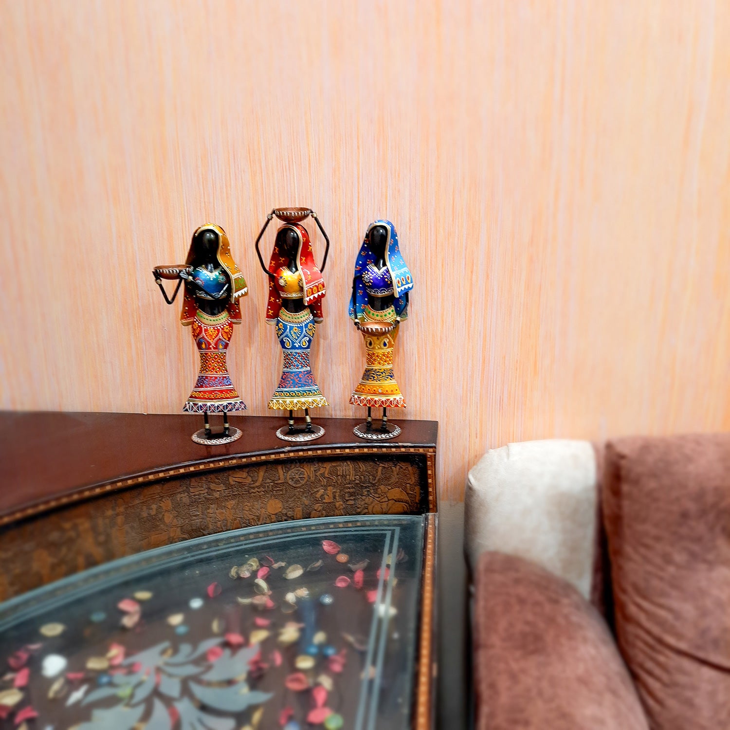 Showpiece Set - Village Ladies Worker Design | Decorative Show piece for Home, Bedroom, Living Room, Office Desk & Table Decor | Gifts For Housewarming & Festivals - 14 Inch (Set of 3) - Apkamart
