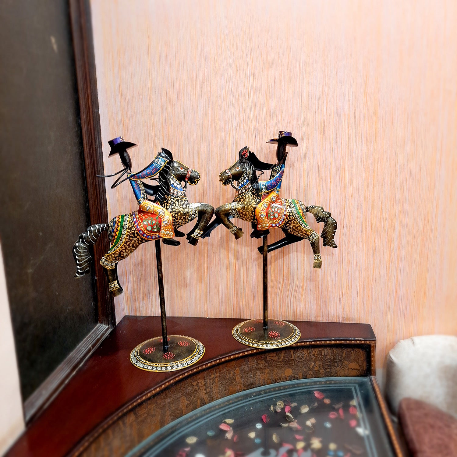 Showpiece - Cowboy Riding On Horse With Hunter Figurine | Decorative Big Show piece - for Home, Corner, Living Room, Office Desk & Table Decor | Gifts For Him - 16 Inch (Set of 2) - Apkamart