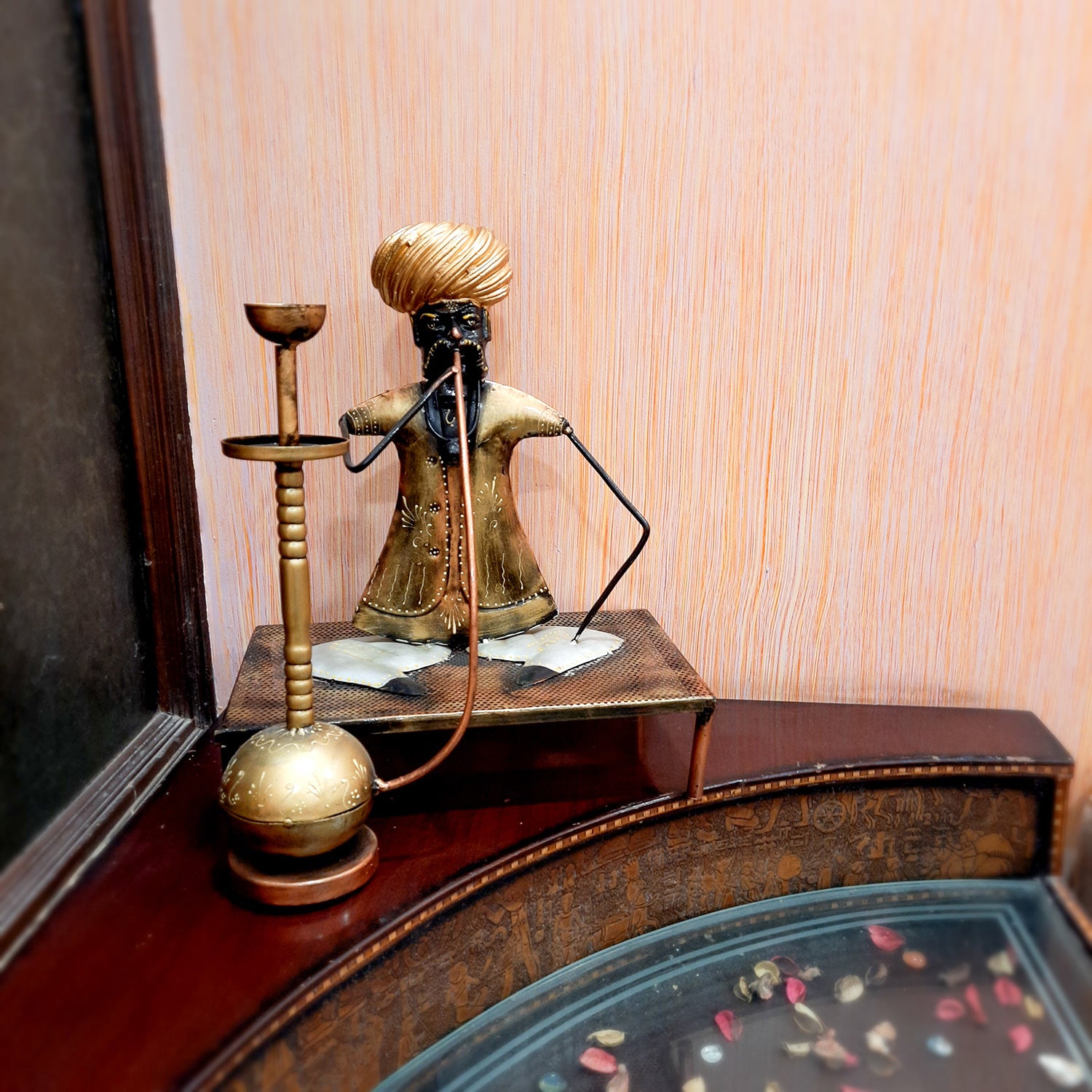 Showpiece - Village Man With Hukka Design | Decorative Big Figurine - for Home, Bedroom, Living Room, Office Desk & Bar Decor - 18 Inch - Apkamart