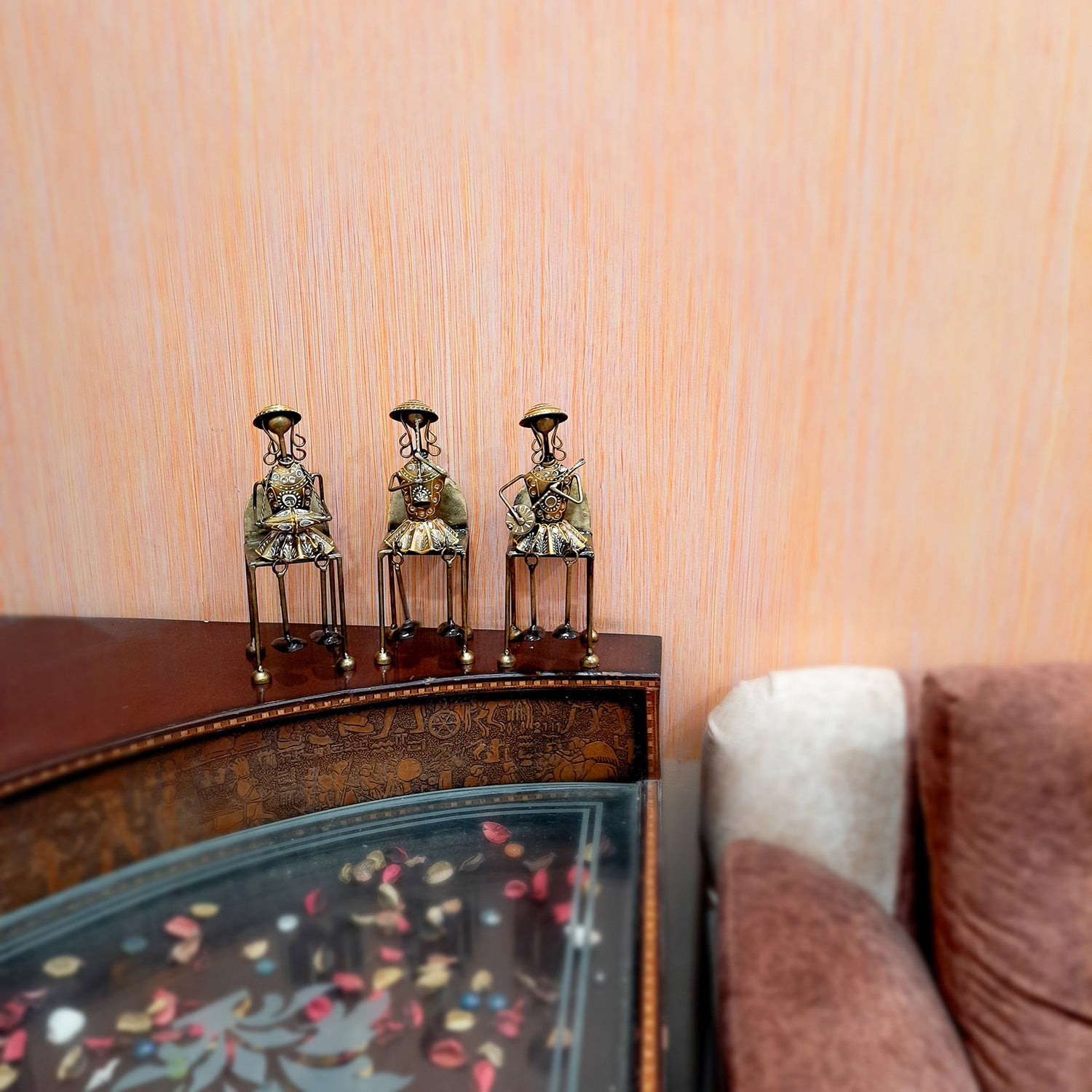 Figurine Showpiece - Musicians Sitting On Chair With Hanging Legs | Artifacts for Home, Table, Living Room, TV Unit & Bedroom Decor | Decorative Show piece for Office Desk & Gifts - 12 Inch (Set of 3) - Apkamart