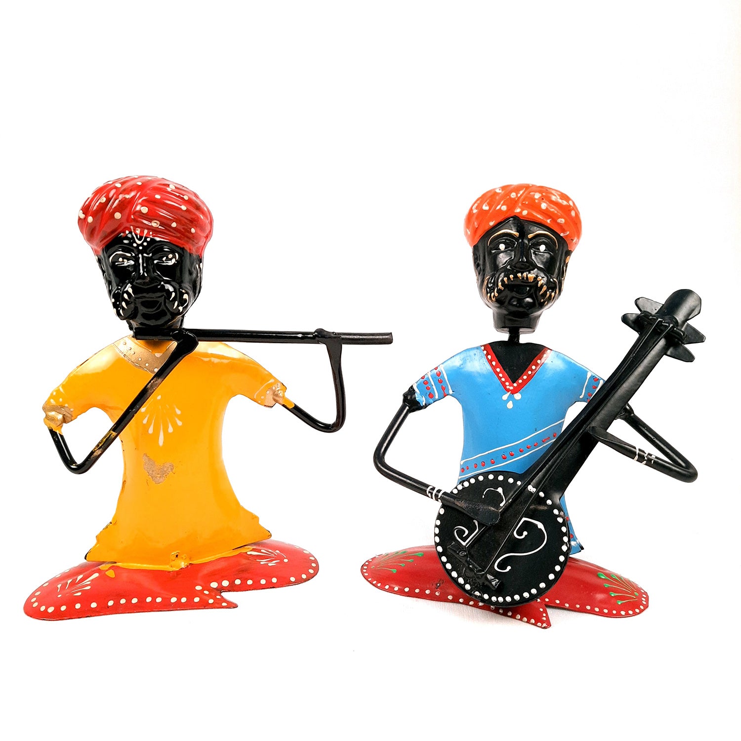 Rajasthani Musicians Figurines | Decorative Showpiece - for Home, Bedroom, Living Room, Office Desk & Table | Gifts For Wedding, Housewarming & Festivals - 7 Inch - Apkamart #Style_Pack of 2