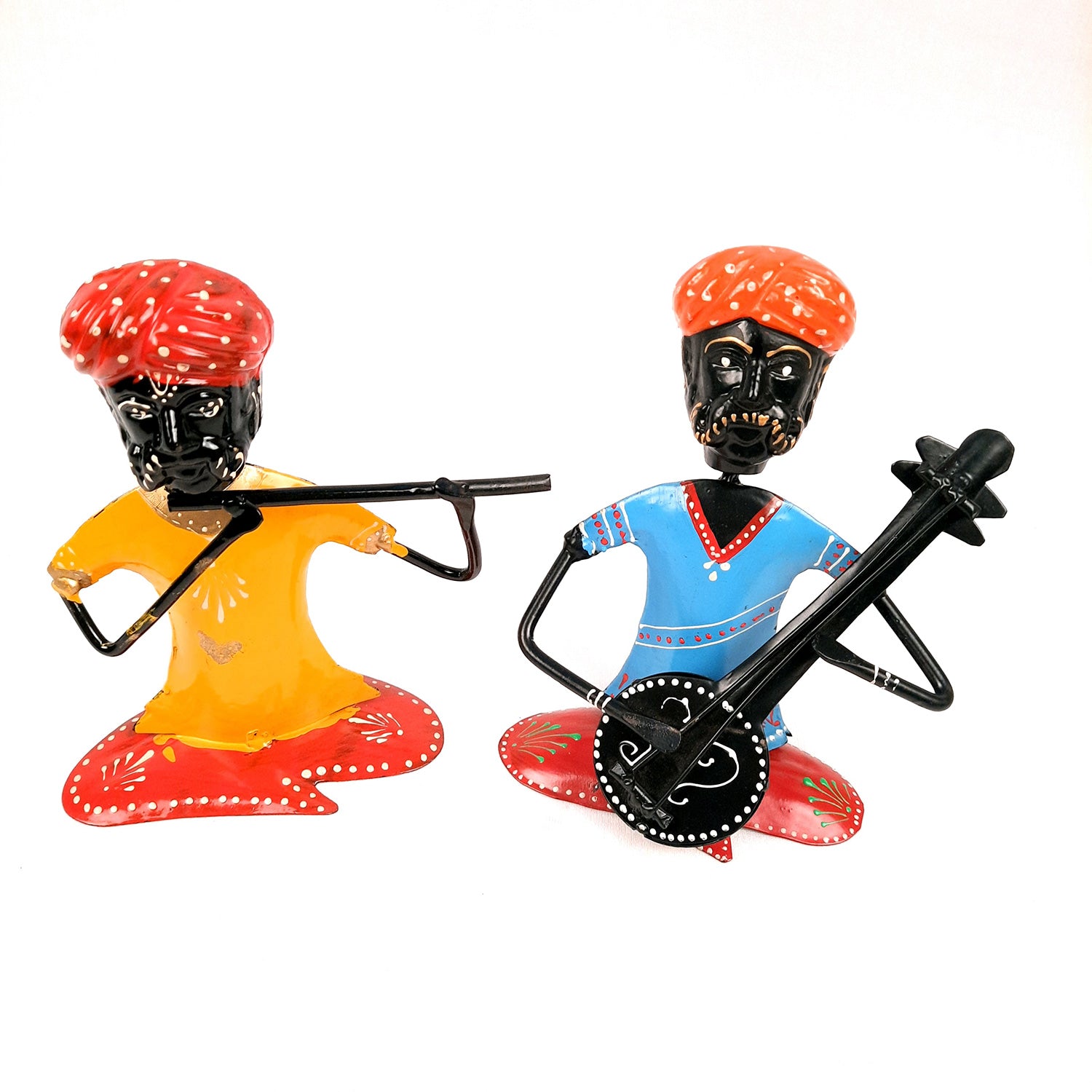 Rajasthani Musicians Figurines | Decorative Showpiece - for Home, Bedroom, Living Room, Office Desk & Table | Gifts For Wedding, Housewarming & Festivals - 7 Inch - Apkamart #Style_Pack of 2