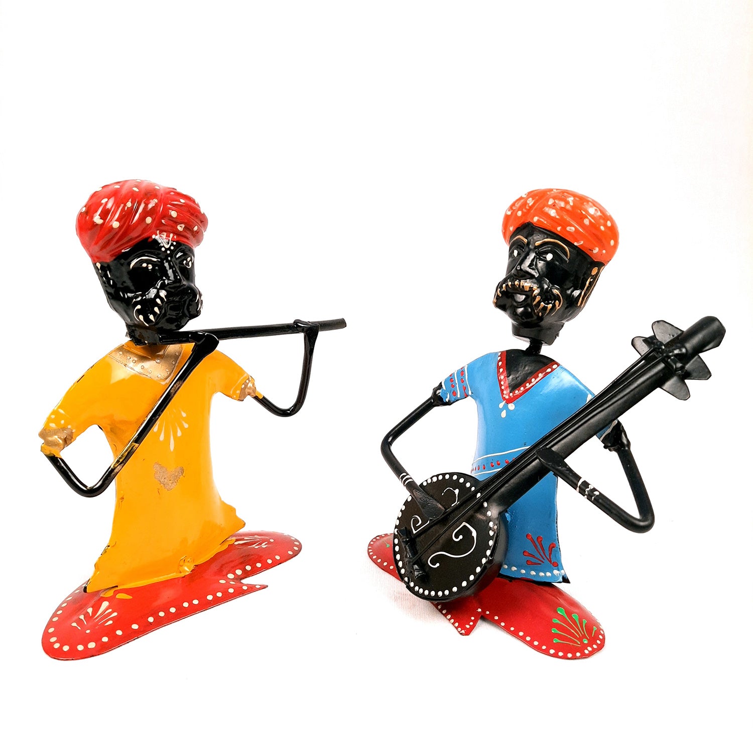 Rajasthani Musicians Figurines | Decorative Showpiece - for Home, Bedroom, Living Room, Office Desk & Table | Gifts For Wedding, Housewarming & Festivals - 7 Inch - Apkamart #Style_Pack of 2