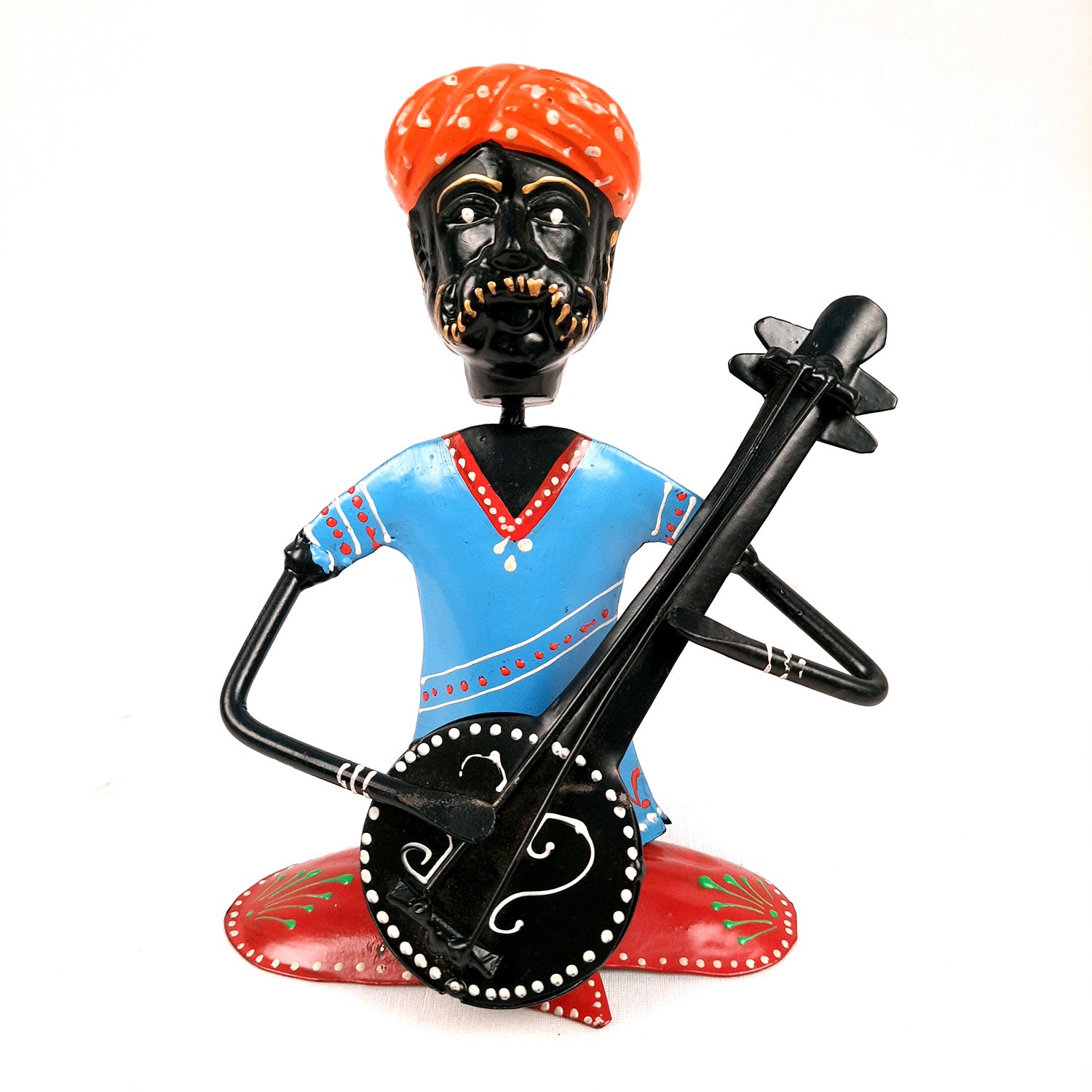 Rajasthani Musicians Figurines | Decorative Showpiece - for Home, Bedroom, Living Room, Office Desk & Table | Gifts For Wedding, Housewarming & Festivals - 7 Inch - Apkamart #Style_Pack of 2