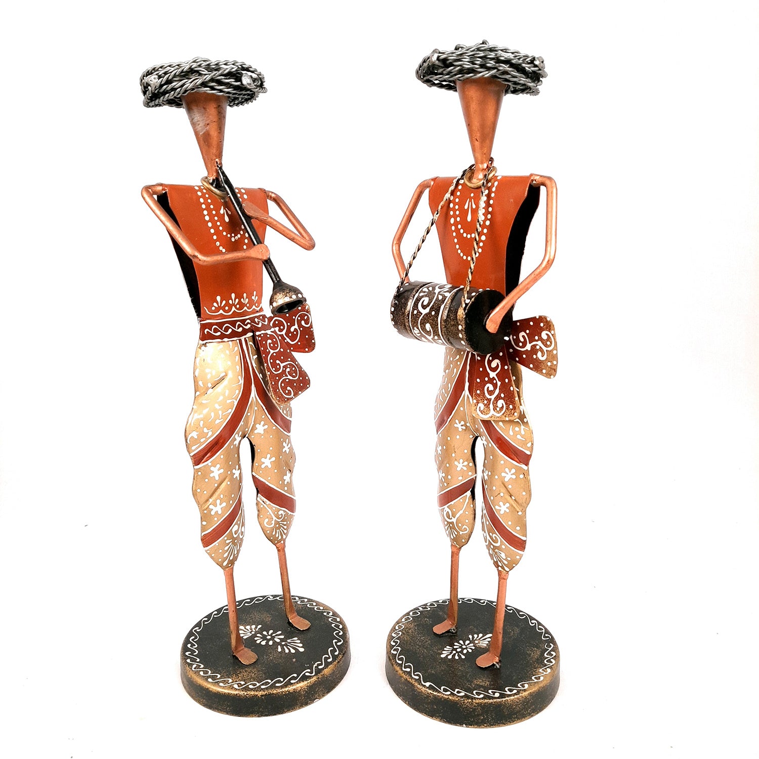 Musician Figurines - Musician Playing Dholak, Sitar & Shehnai - 14 Inch -Set of 3-Apkamart #style_Pack of 2