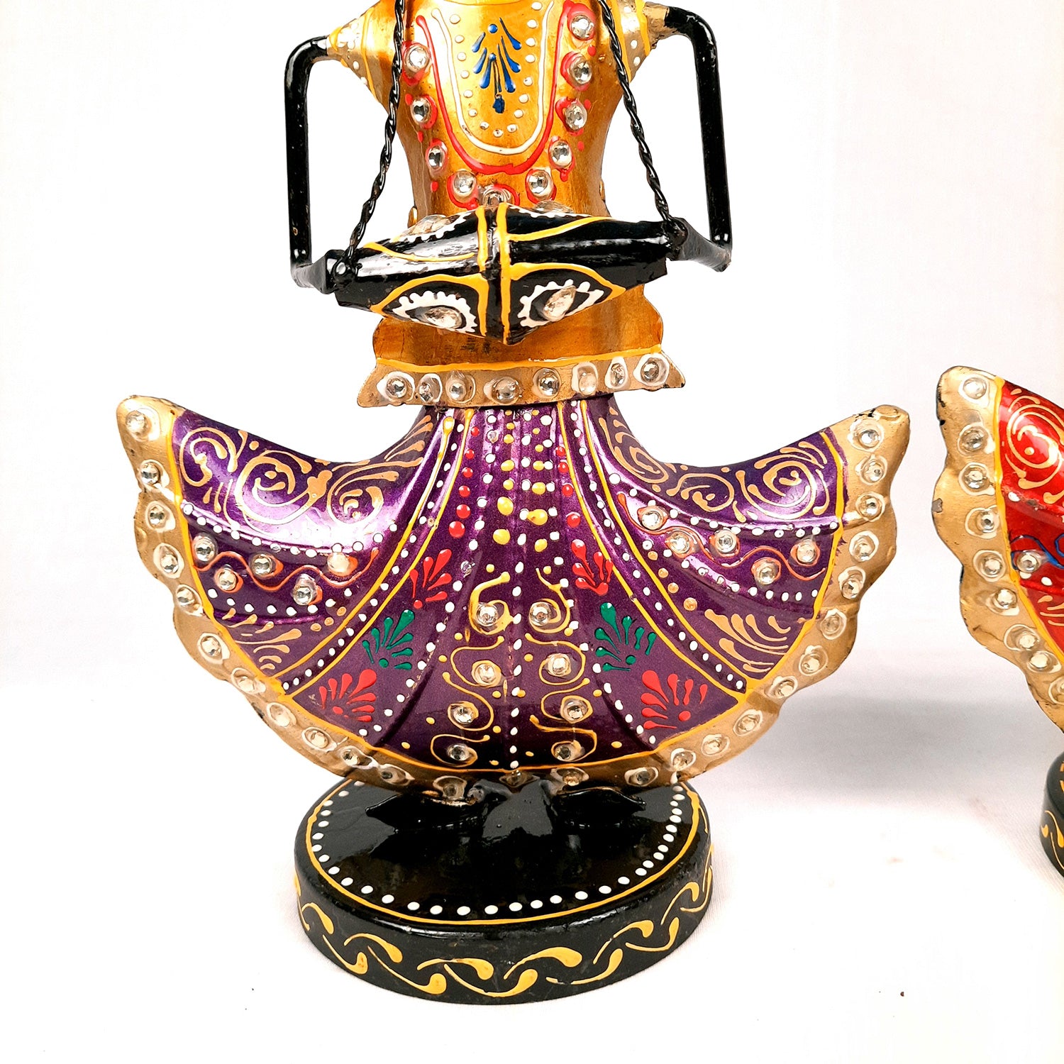 Showpiece Musician Set With Kundan Work | Decorative Figurine Playing Musical Instrument - For Home, Table, Living Room & TV Unit | Showpieces For Gifts - 12 Inch (Set of 3) - Apkamart