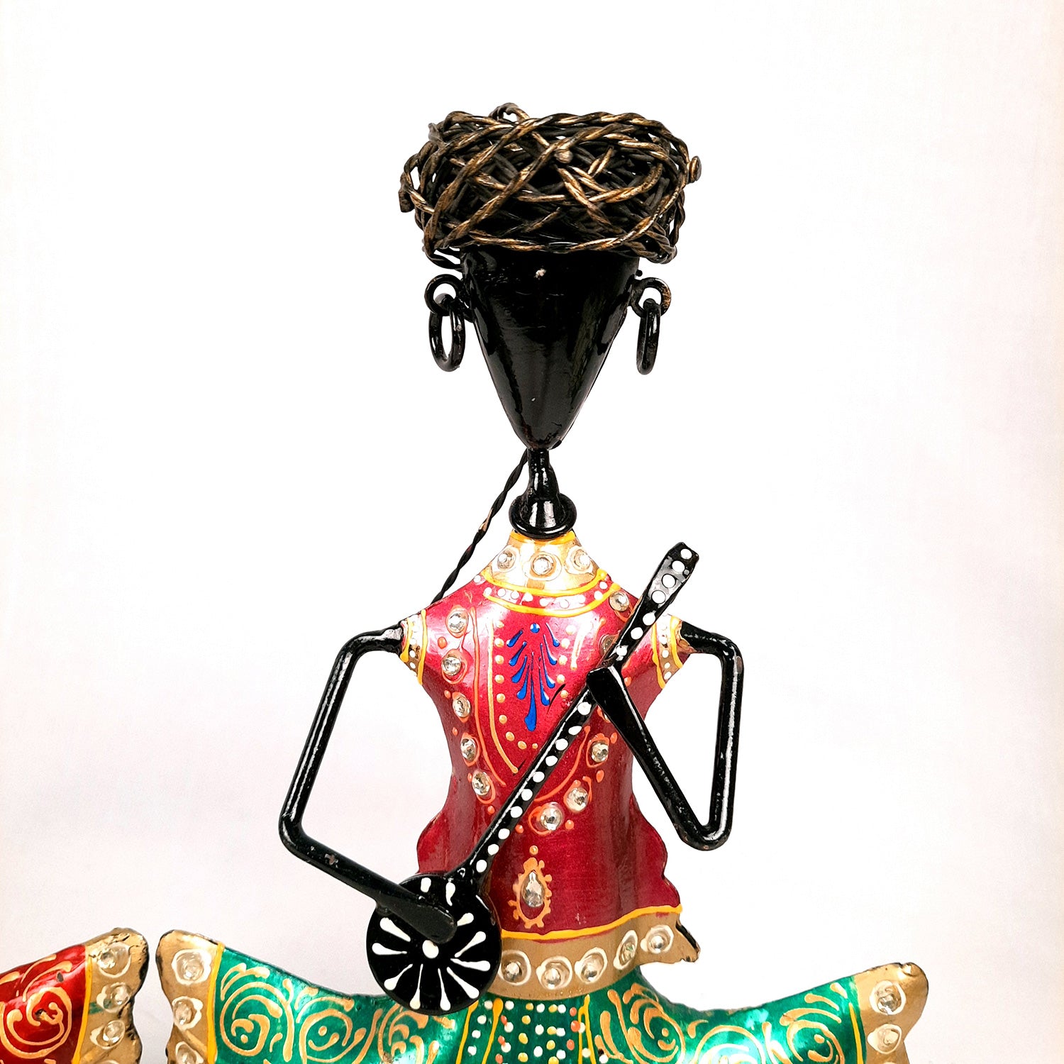 Showpiece Musician Set With Kundan Work | Decorative Figurine Playing Musical Instrument - For Home, Table, Living Room & TV Unit | Showpieces For Gifts - 12 Inch (Set of 3) - Apkamart