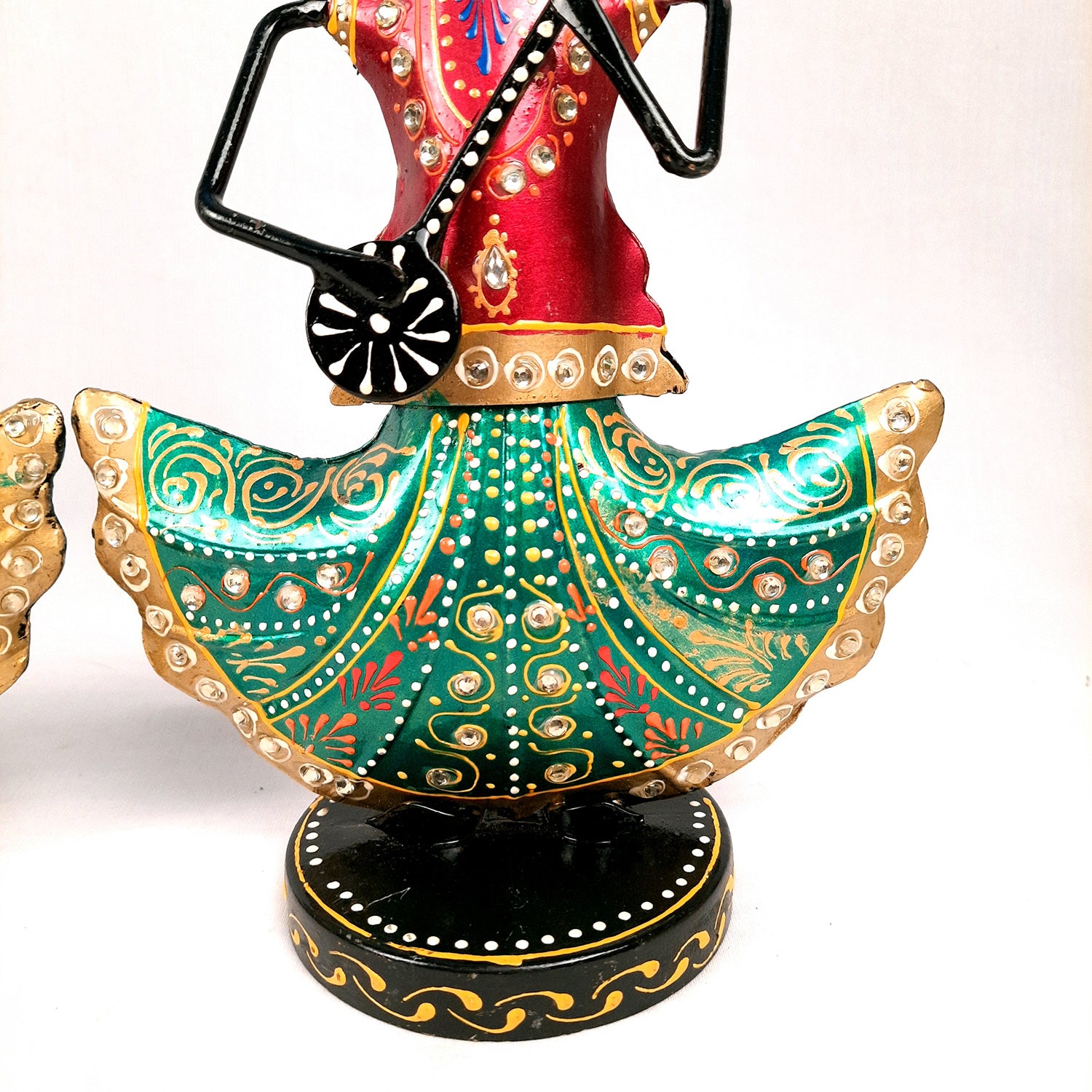 Showpiece Musician Set With Kundan Work | Decorative Figurine Playing Musical Instrument - For Home, Table, Living Room & TV Unit | Showpieces For Gifts - 12 Inch (Set of 3) - Apkamart