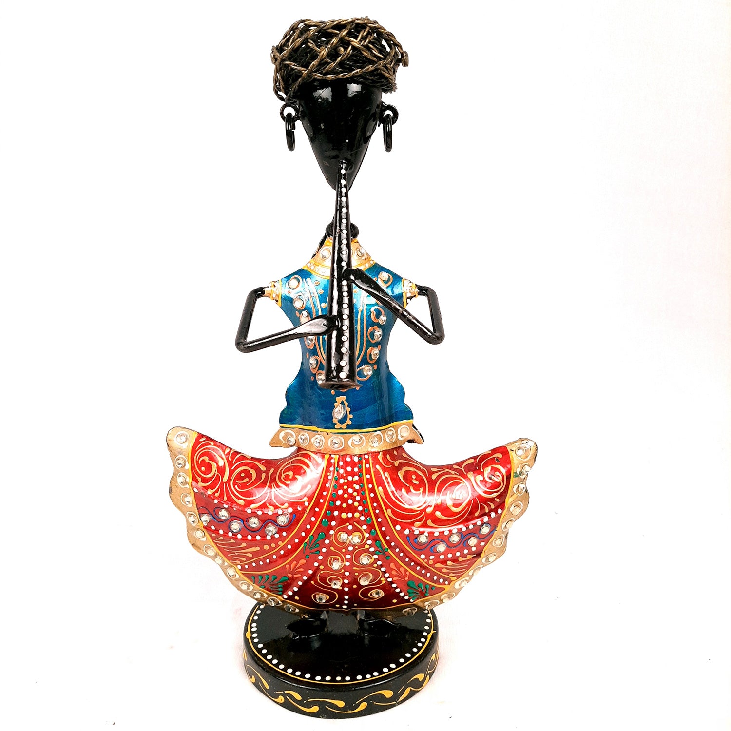Showpiece Musician Set With Kundan Work | Decorative Figurine Playing Musical Instrument - For Home, Table, Living Room & TV Unit | Showpieces For Gifts - 12 Inch (Set of 3) - Apkamart