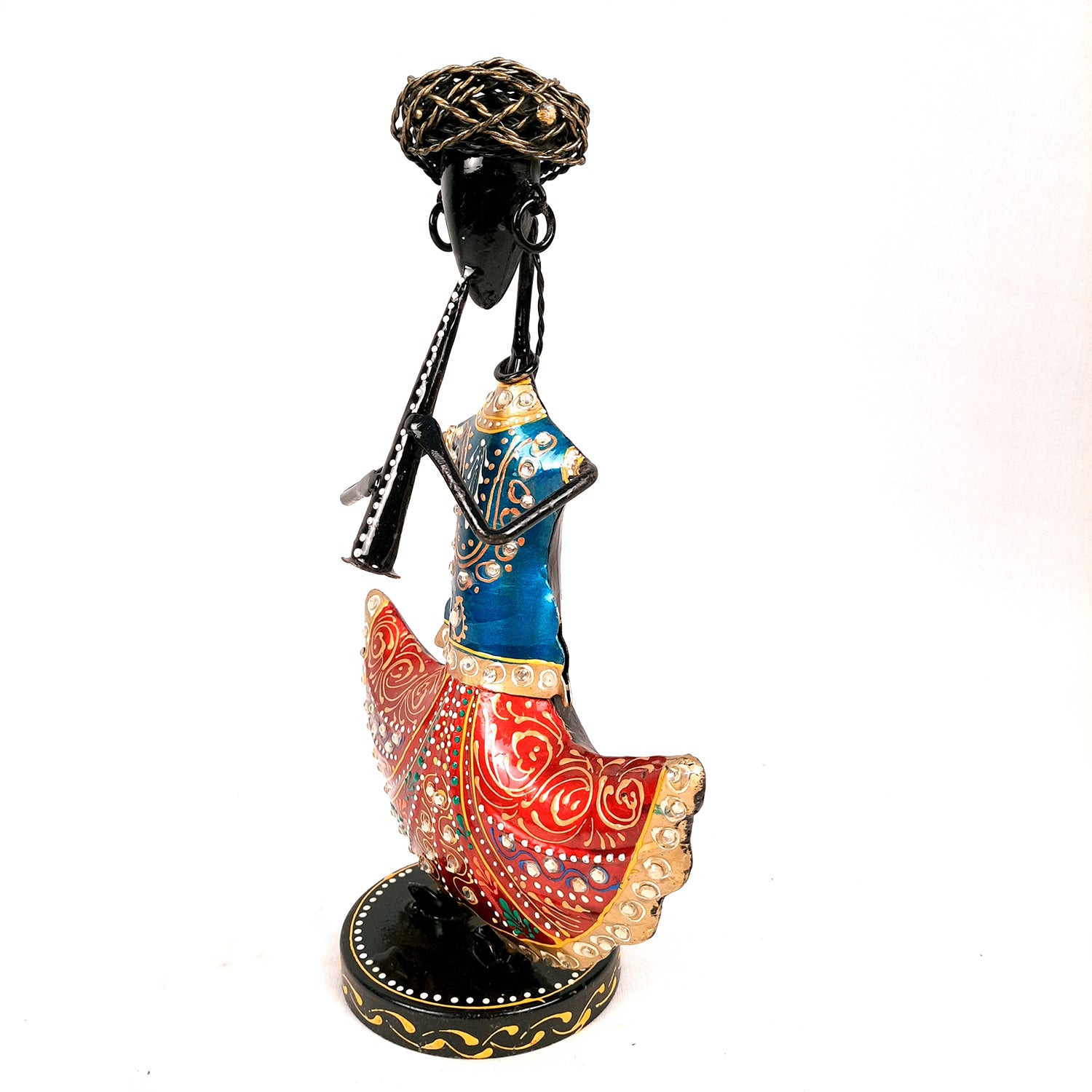 Showpiece Musician Set With Kundan Work | Decorative Figurine Playing Musical Instrument - For Home, Table, Living Room & TV Unit | Showpieces For Gifts - 12 Inch (Set of 3) - Apkamart