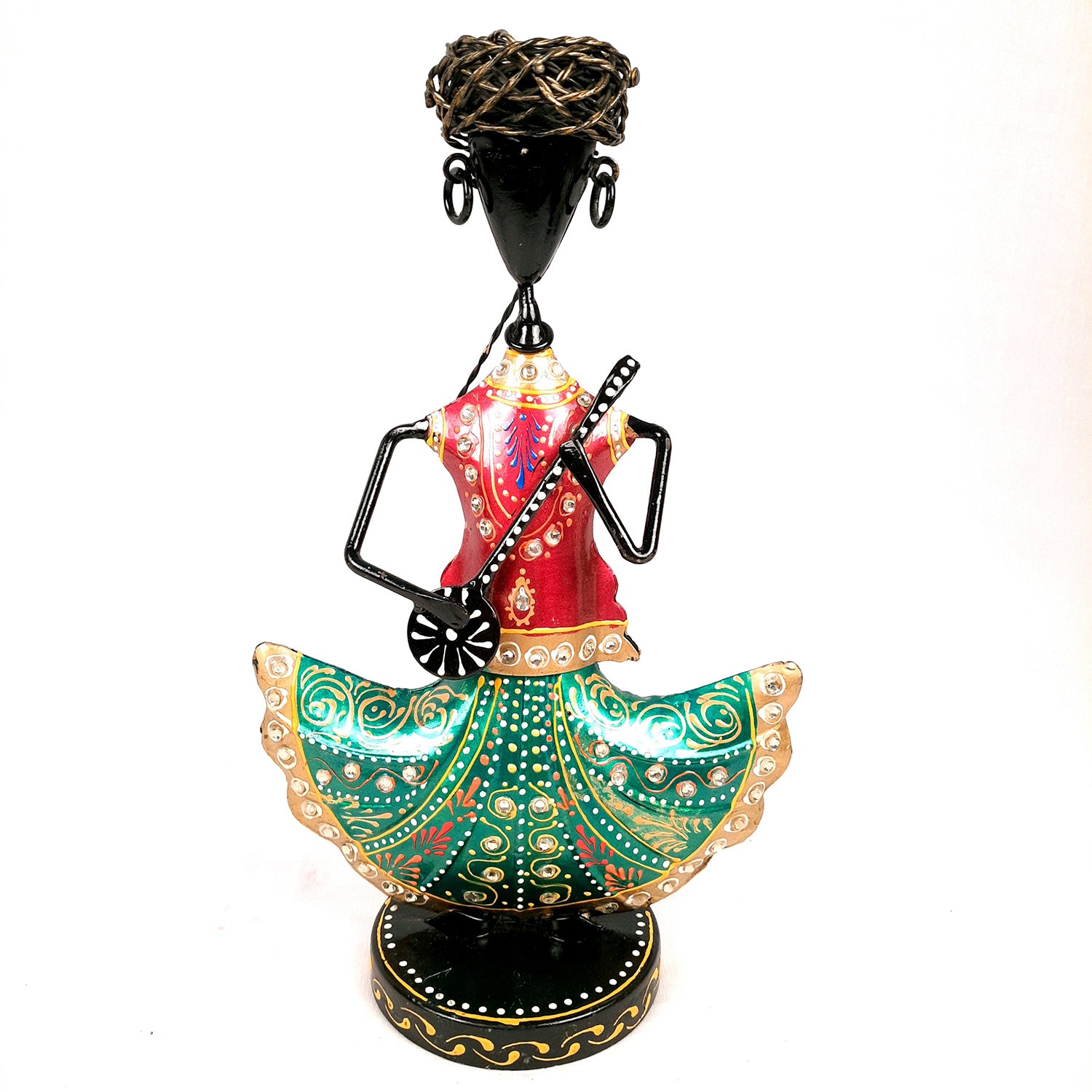 Showpiece Musician Set With Kundan Work | Decorative Figurine Playing Musical Instrument - For Home, Table, Living Room & TV Unit | Showpieces For Gifts - 12 Inch (Set of 3) - Apkamart