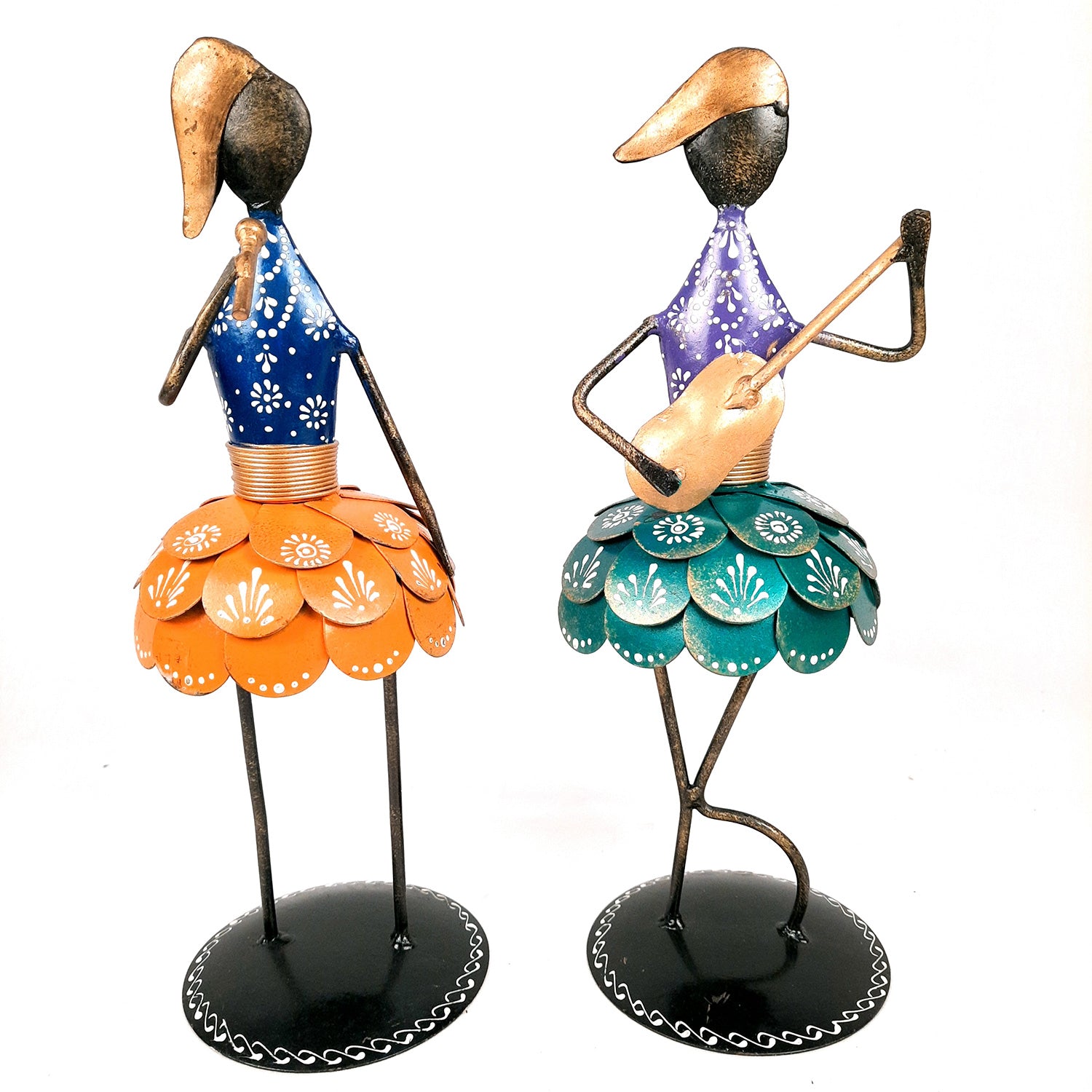 Showpiece Hawaiian Musicians Singing & Playing Guitar | Decorative Showpiece - for Home, Table, Living room, Shelf & Office Decor - 14 Inch (Set of 2) - Apkamart