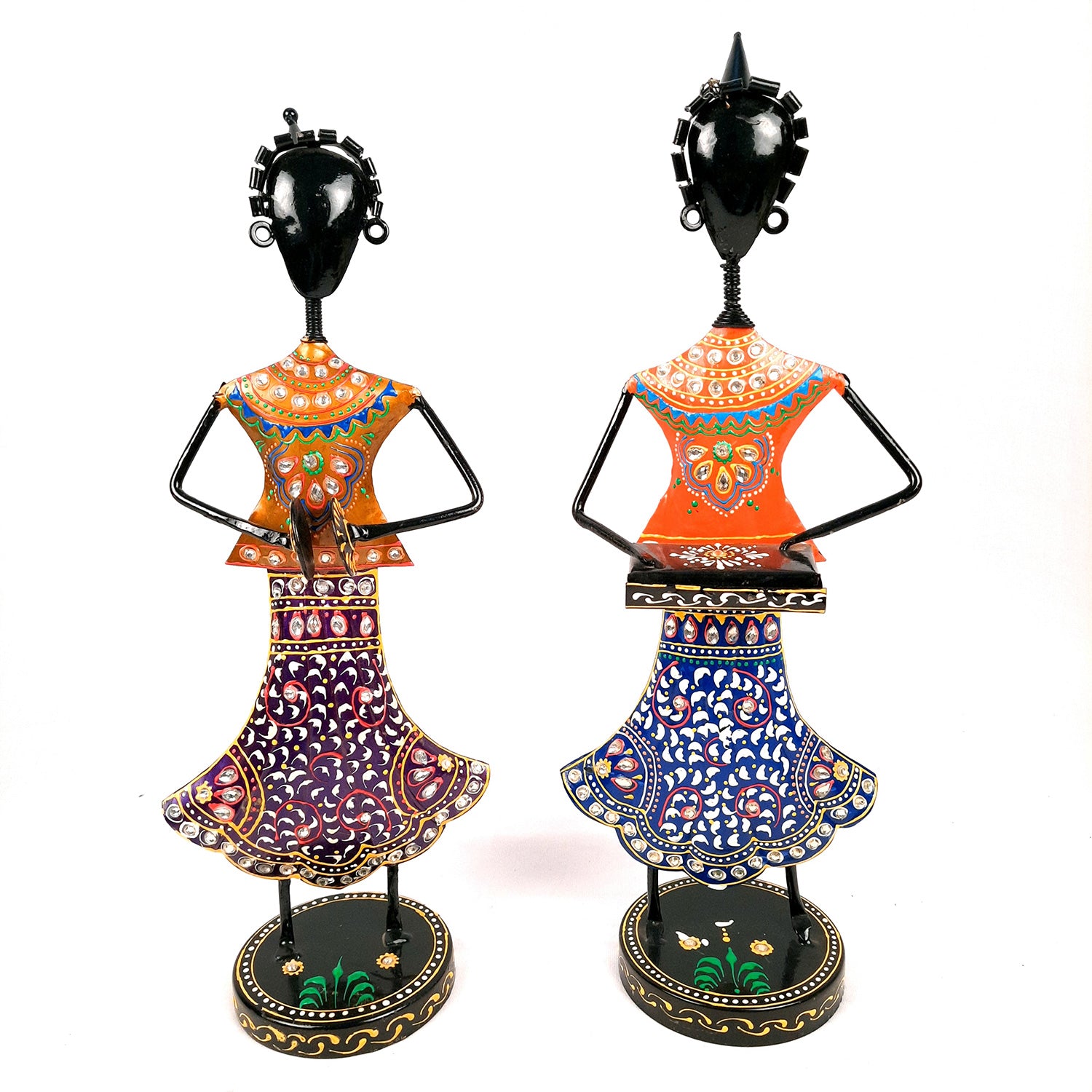 Showpiece Musician Girls Playing Musical Instruments | Decorative Figurines - For Home, Table, Living Room, TV Unit & Gifts - 16 Inch (Set of 2) - Apkamart