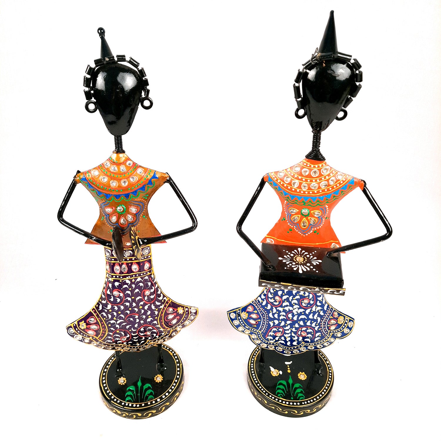 Showpiece Musician Girls Playing Musical Instruments | Decorative Figurines - For Home, Table, Living Room, TV Unit & Gifts - 16 Inch (Set of 2) - Apkamart