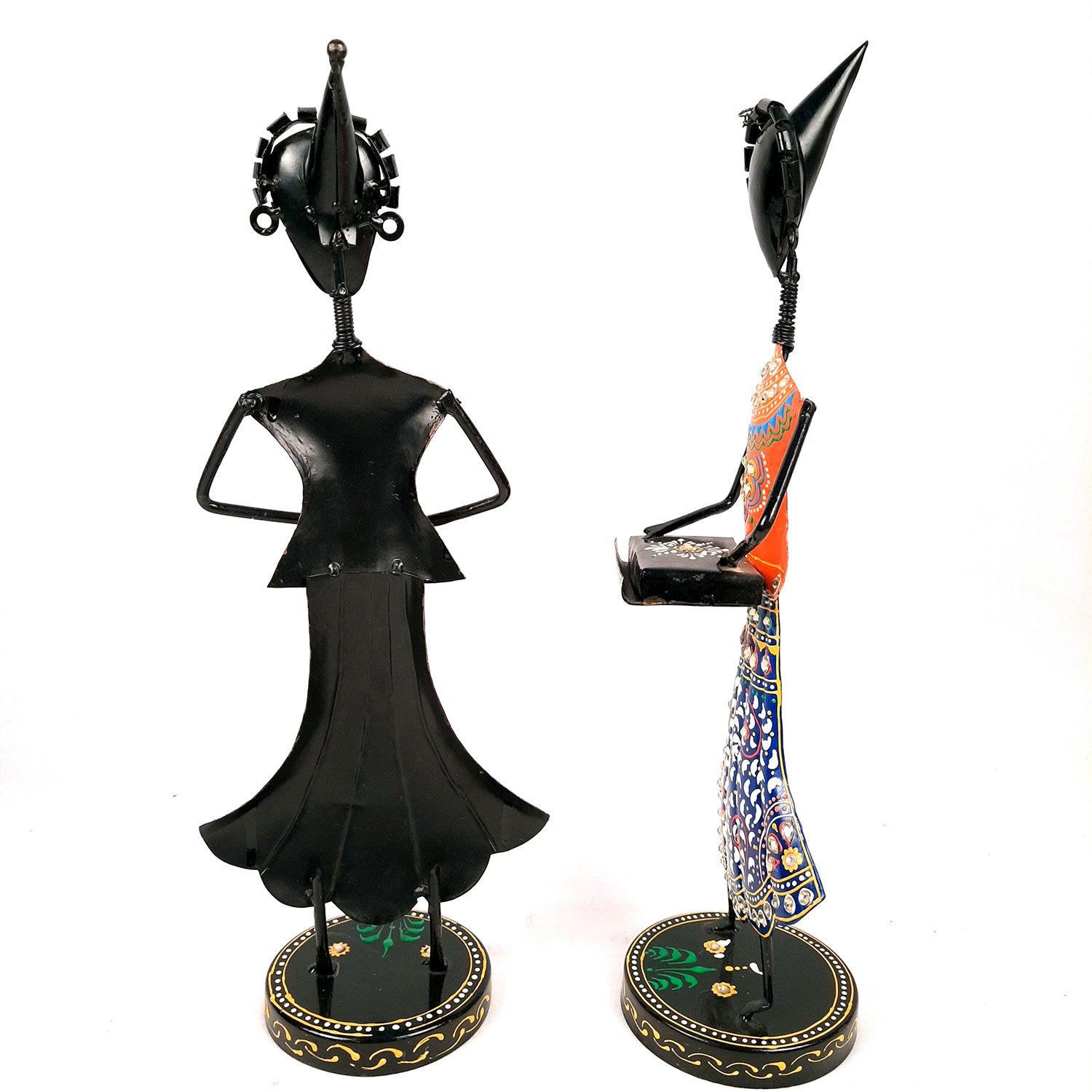 Showpiece Musician Girls Playing Musical Instruments | Decorative Figurines - For Home, Table, Living Room, TV Unit & Gifts - 16 Inch (Set of 2) - Apkamart