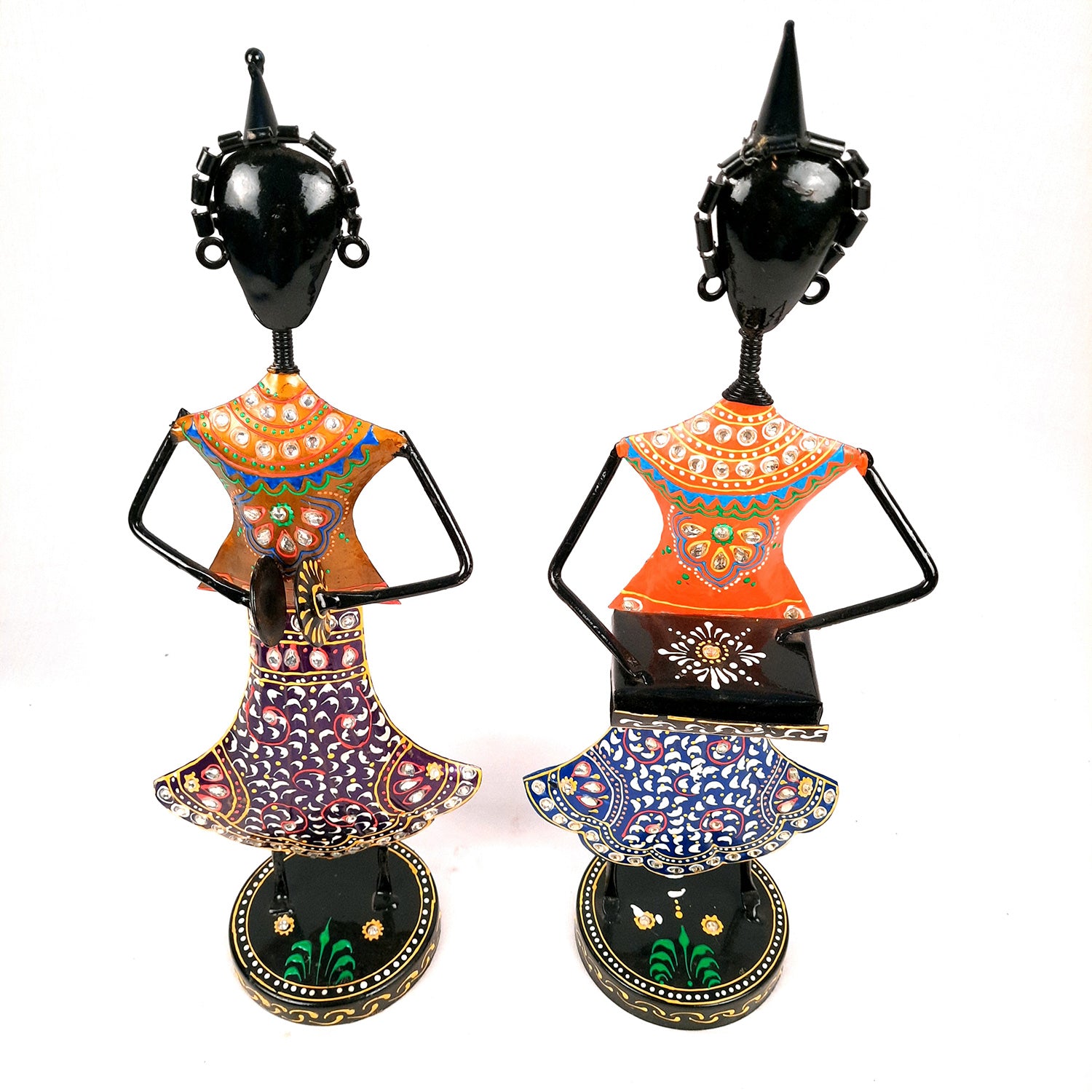 Showpiece Musician Girls Playing Musical Instruments | Decorative Figurines - For Home, Table, Living Room, TV Unit & Gifts - 16 Inch (Set of 2) - Apkamart