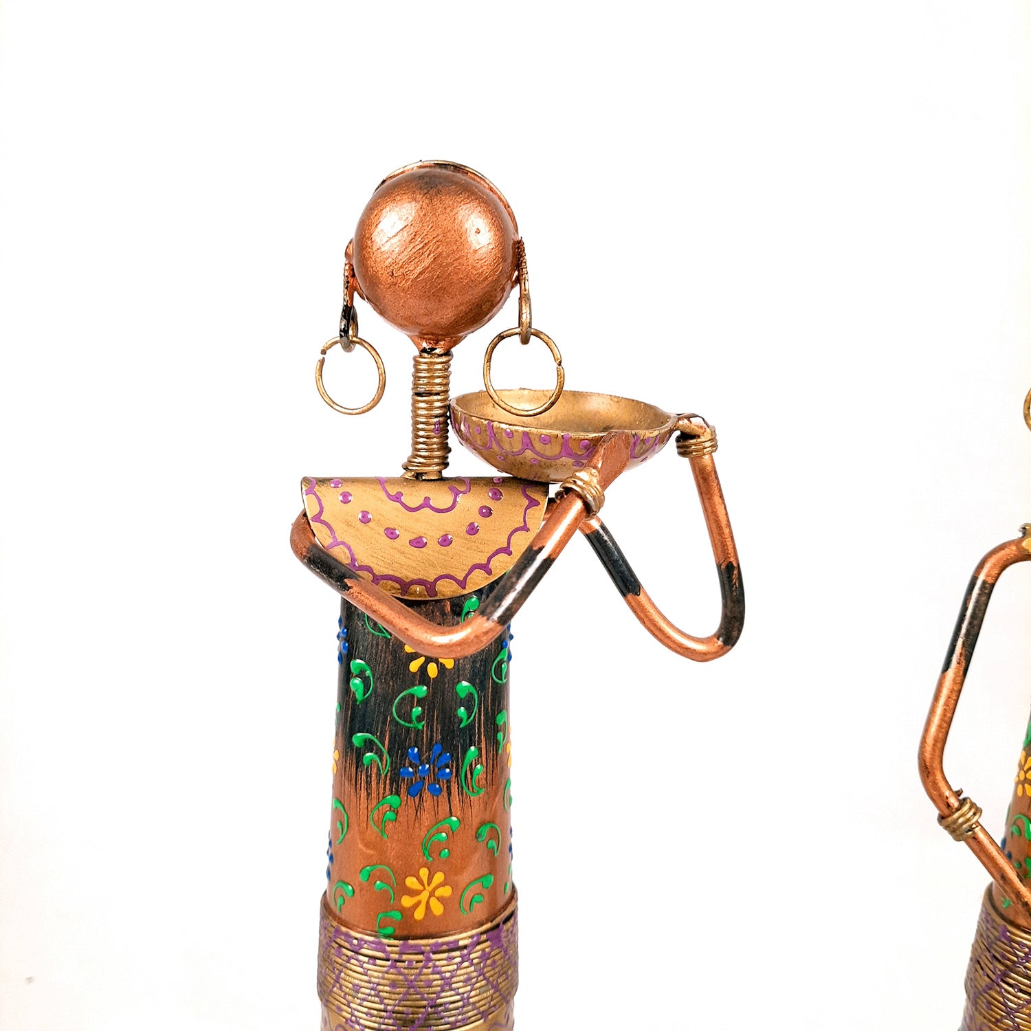 Showpiece Figurines Cum Tea Light Holders - Tribal Worker Design | Decorative Showpieces - for Home, Bedroom, Living Room, Office Desk, Table Decor & Gifts - 15 Inch (Set of 2) - Apkamart