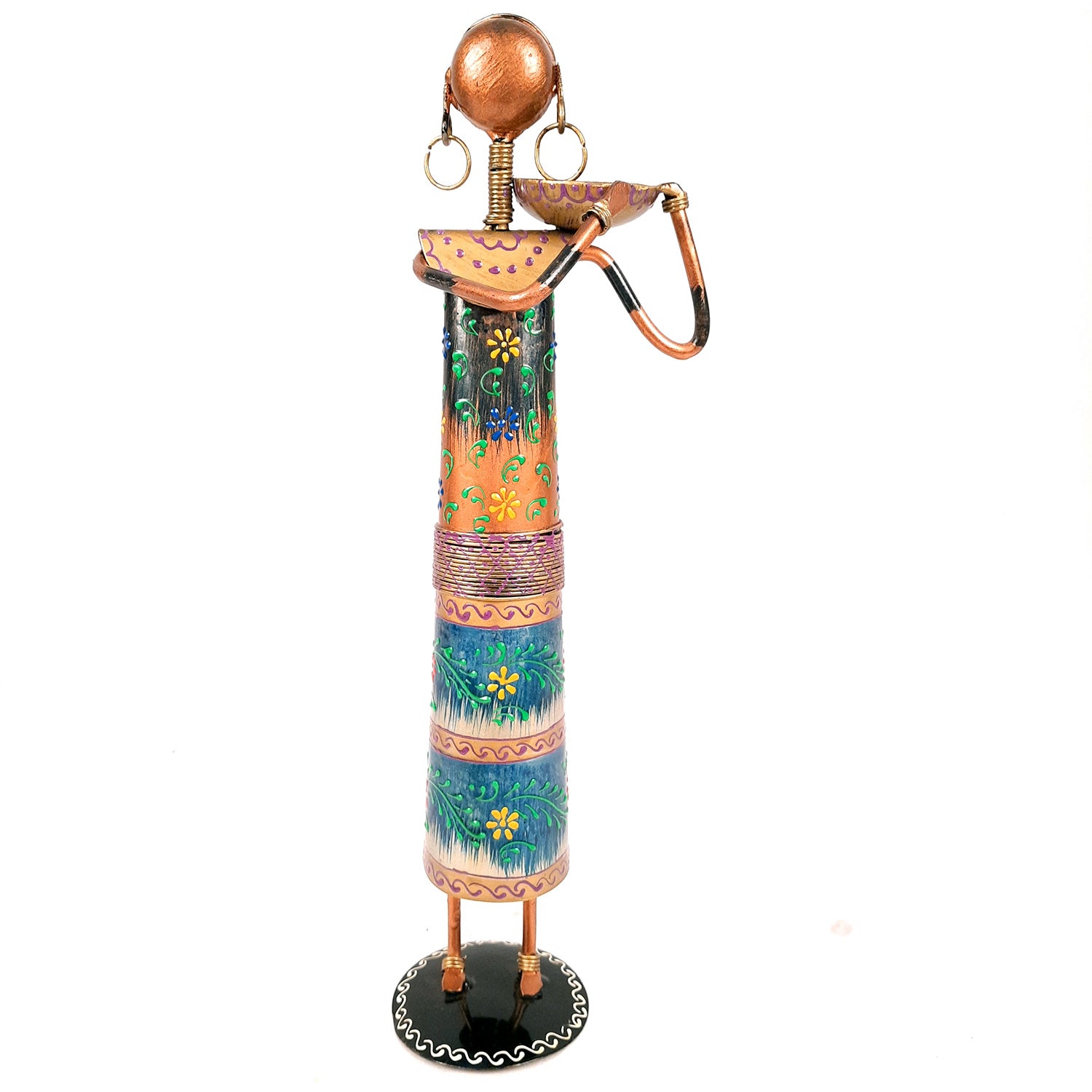 Showpiece Figurines Cum Tea Light Holders - Tribal Worker Design | Decorative Showpieces - for Home, Bedroom, Living Room, Office Desk, Table Decor & Gifts - 15 Inch (Set of 2) - Apkamart