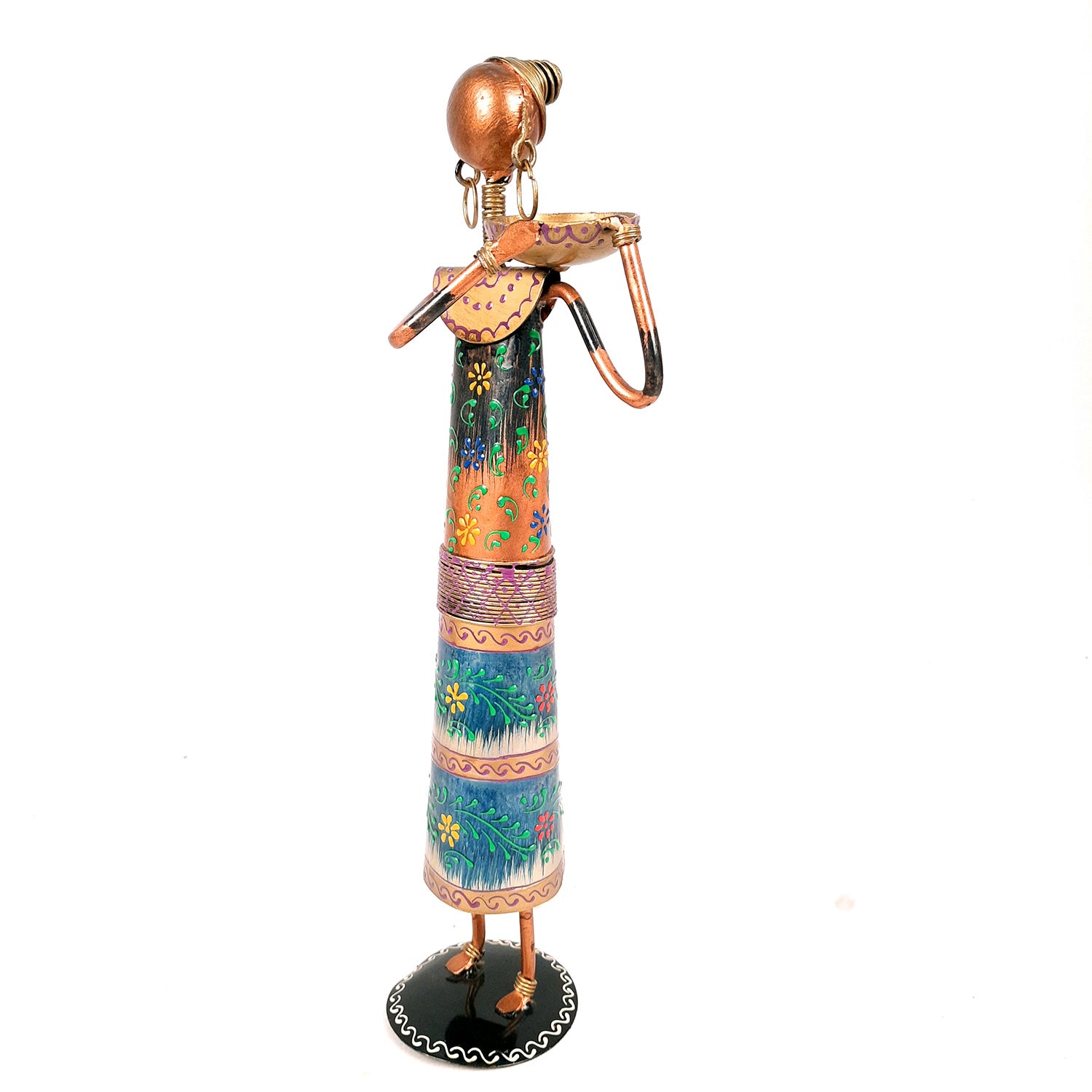 Showpiece Figurines Cum Tea Light Holders - Tribal Worker Design | Decorative Showpieces - for Home, Bedroom, Living Room, Office Desk, Table Decor & Gifts - 15 Inch (Set of 2) - Apkamart