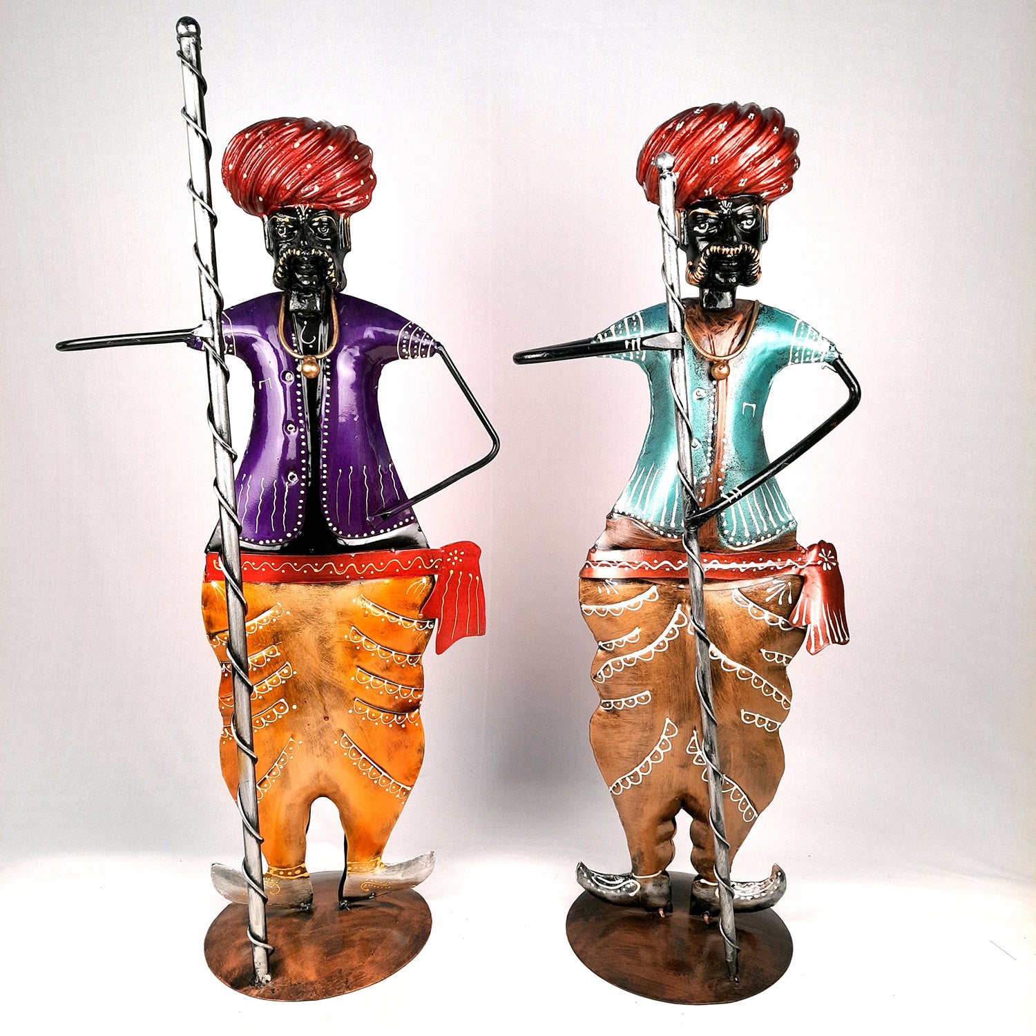 Showpiece Figurine - Darbaan Set | Rajasthani Guard / Village man With Stick | Decorative Showpieces - for Home, Entryway, Living Room, Table Decor & Gifts - 28 Inch (Set of 2) - Apkamart