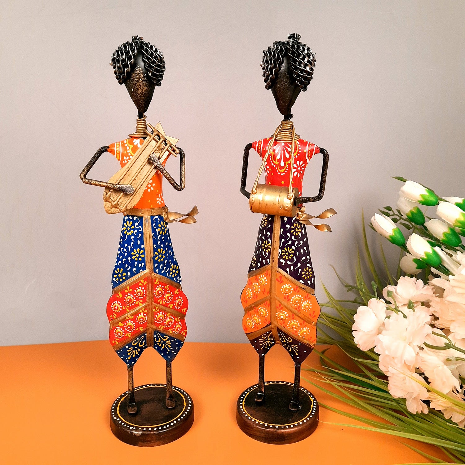 Decorative Showpiece Musician Set | Figurines for Home, Living Room, TV unit & Bedroom | Showpieces For Office Desk & Gifts - 14 Inch (Set of 2) - Apkamart