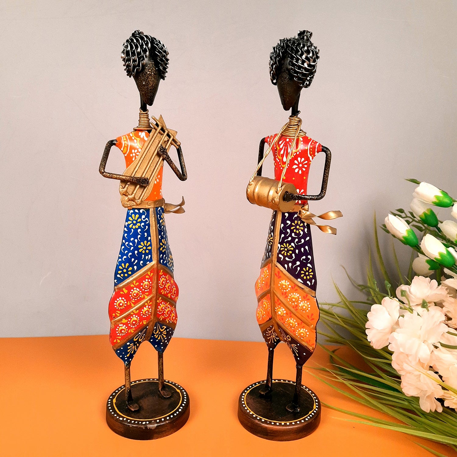 Decorative Showpiece Musician Set | Figurines for Home, Living Room, TV unit & Bedroom | Showpieces For Office Desk & Gifts - 14 Inch (Set of 2) - Apkamart