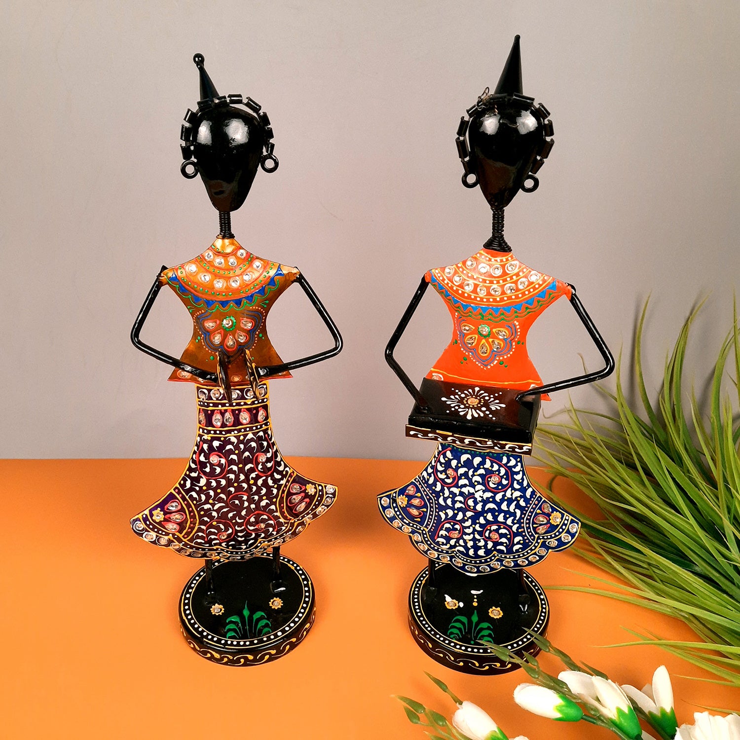 Showpiece Musician Girls Playing Musical Instruments | Decorative Figurines - For Home, Table, Living Room, TV Unit & Gifts - 16 Inch (Set of 2) - Apkamart