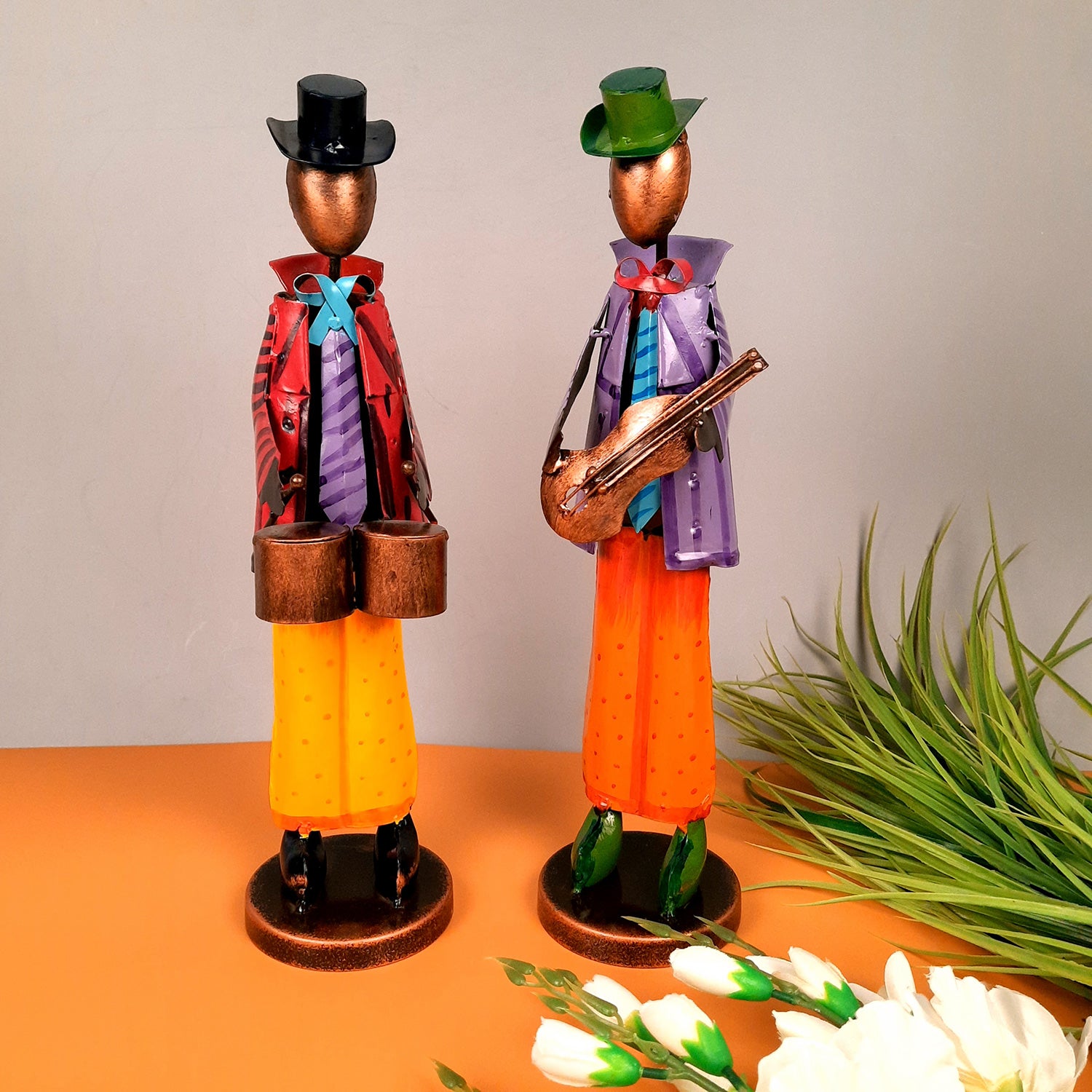 Showpiece Set - Retro Theme Musician Playing Musical Instruments | Decorative Big Figurines - For Home, Table, Living Room & TV Unit Decor & Gifts - 16 Inch (Set of 2) - Apkamart