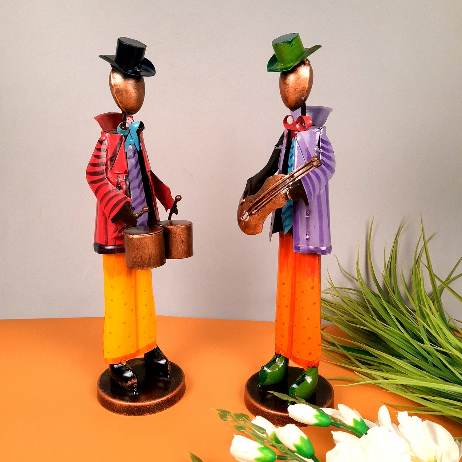 Showpiece Set - Retro Theme Musician Playing Musical Instruments | Decorative Big Figurines - For Home, Table, Living Room & TV Unit Decor & Gifts - 16 Inch (Set of 2) - Apkamart