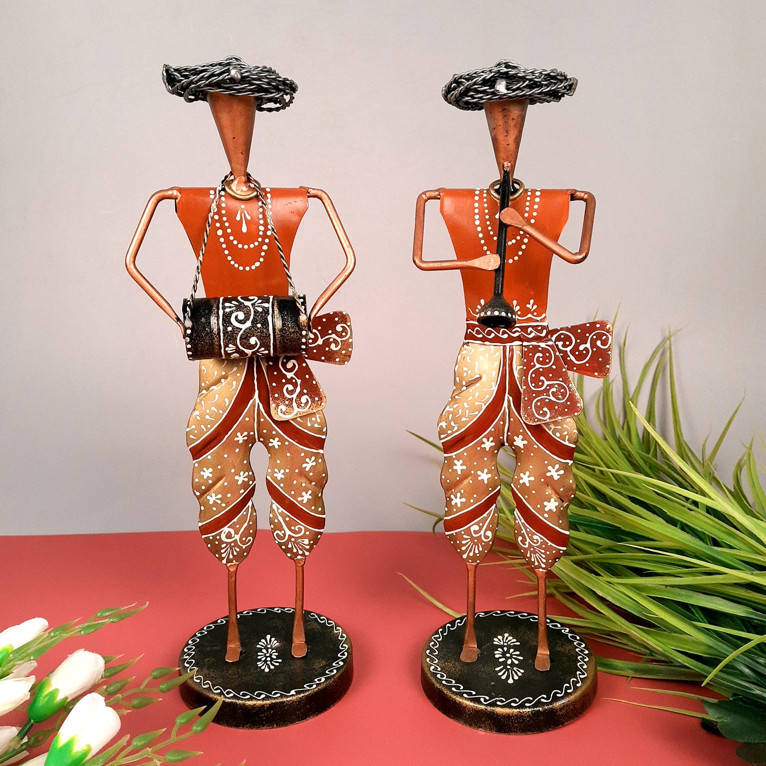 Musician Figurines - Musician Playing Dholak, Sitar & Shehnai - 14 Inch -Set of 3-Apkamart #style_Pack of 2