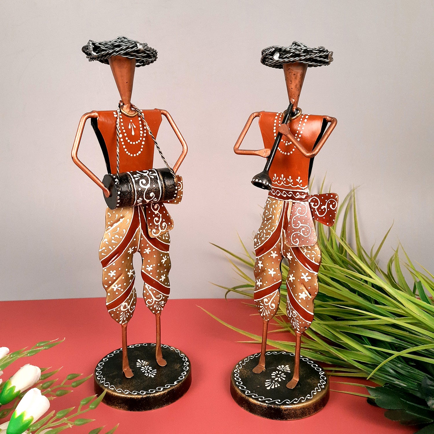 Musician Figurines - Musician Playing Dholak, Sitar & Shehnai - 14 Inch -Set of 3-Apkamart #style_Pack of 2