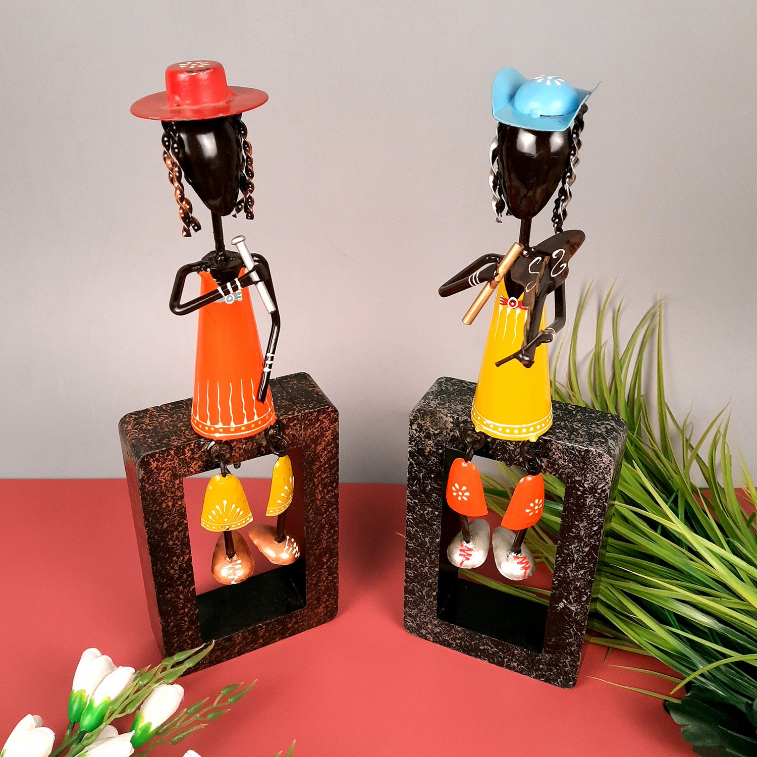 Musicians Showpiece Cum Wall Hanging | Decorative Figurines - for Home, Wall, Bedroom, Living Room Decor & Gifts - 16 Inch (Set of 2)