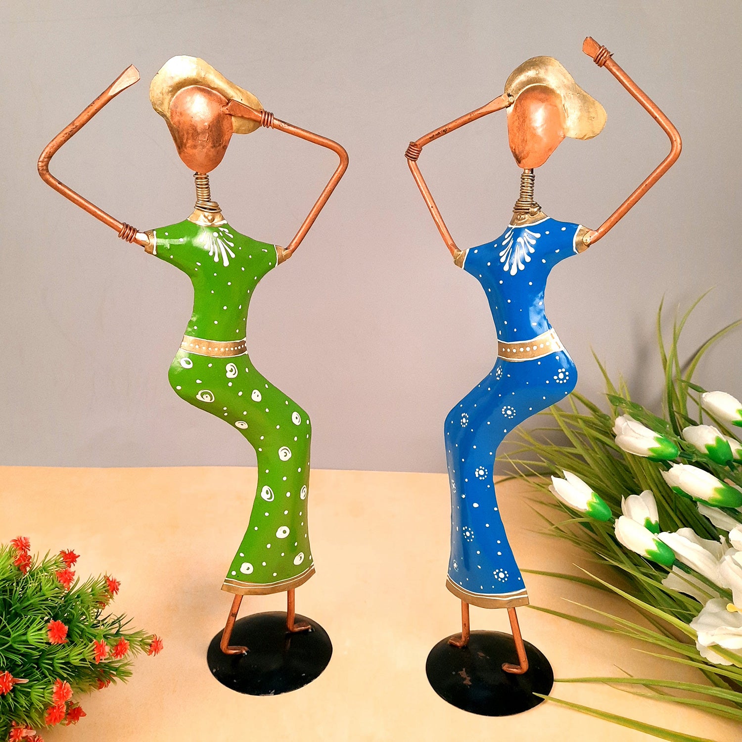 Showpiece Set - Dancing Girl Figurines | Decorative Showpieces - for Home, Bedroom, Living Room, Office Desk & Table | Gifts For Wedding, Housewarming - 15 Inch (Set of 2) - Apkamart