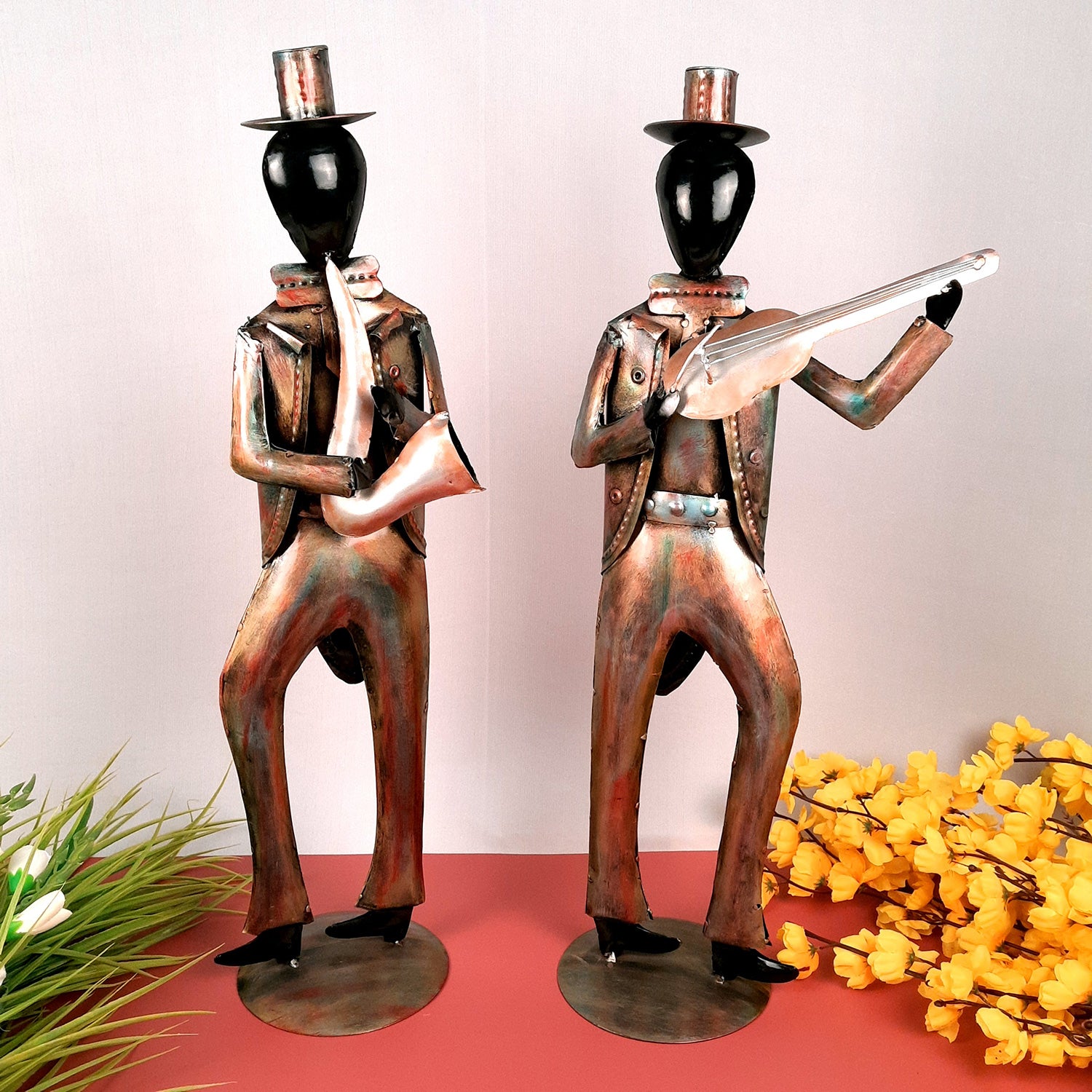 Showpiece Musician Playing Musical Instruments| Big Decorative Figurine - For Home, Corner Decor, Living Room, Bar, Restaurant Decoration & Gifts - 25 Inch (Set of 2)- Apkamart