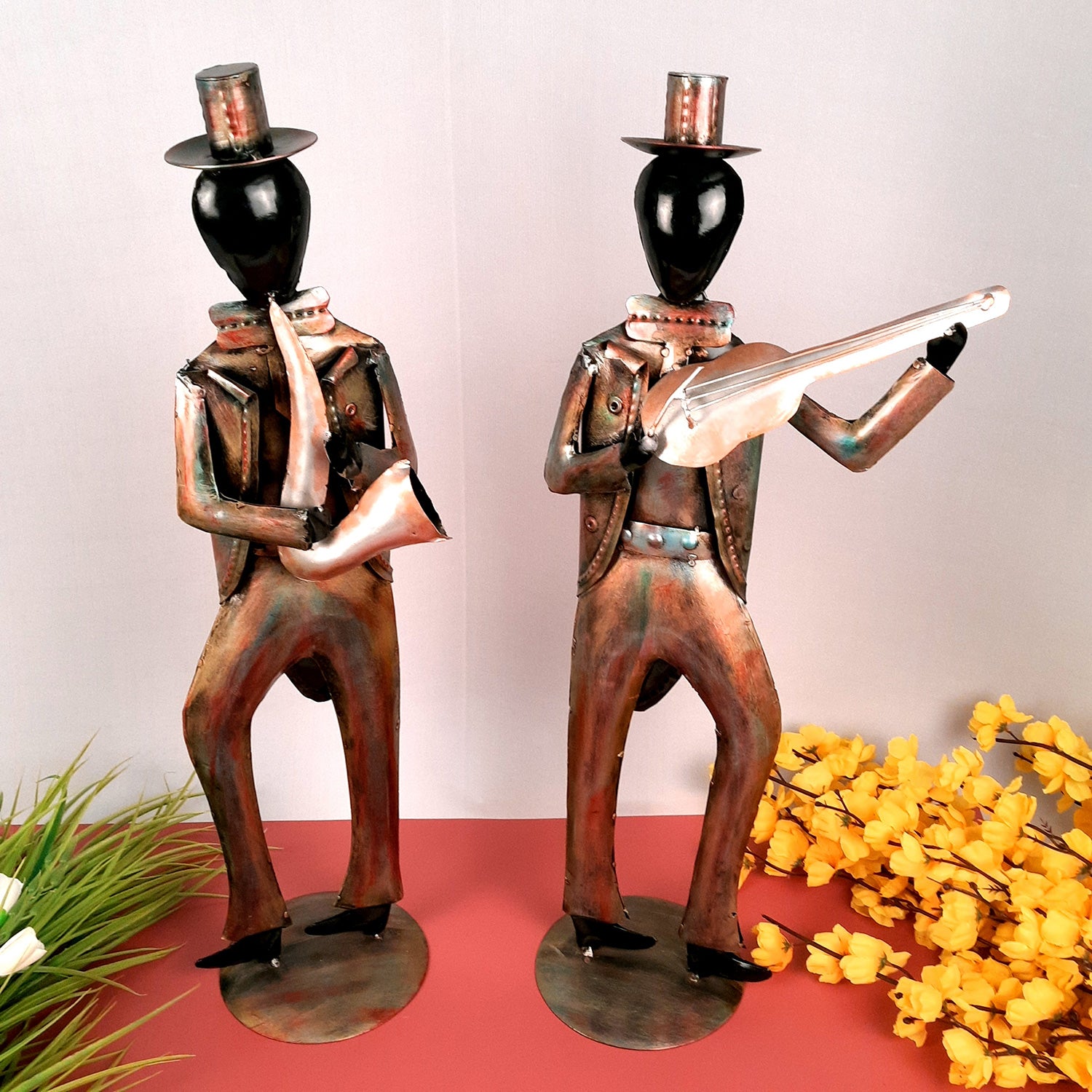 Showpiece Musician Playing Musical Instruments| Big Decorative Figurine - For Home, Corner Decor, Living Room, Bar, Restaurant Decoration & Gifts - 25 Inch (Set of 2)- Apkamart