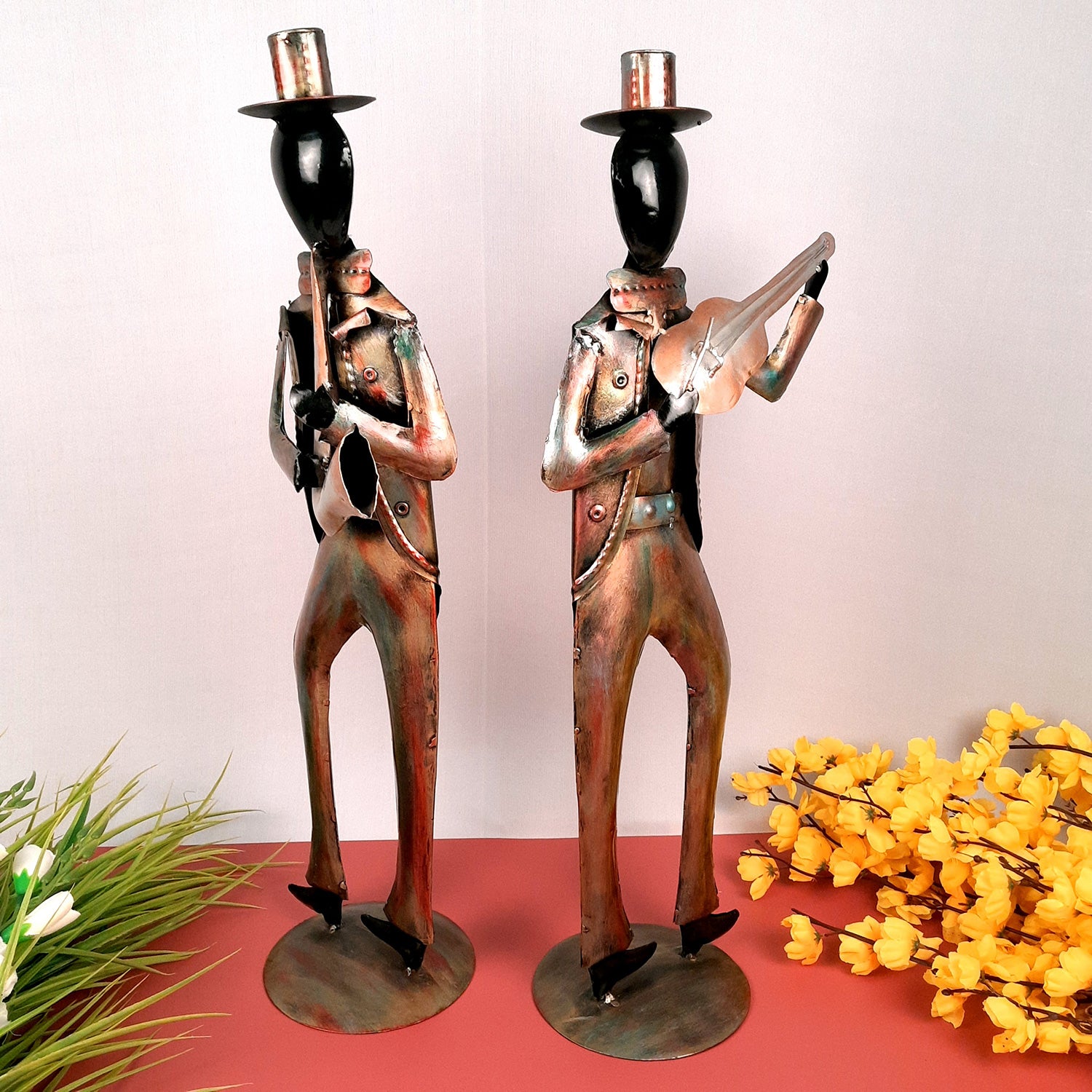 Showpiece Musician Playing Musical Instruments| Big Decorative Figurine - For Home, Corner Decor, Living Room, Bar, Restaurant Decoration & Gifts - 25 Inch (Set of 2)- Apkamart