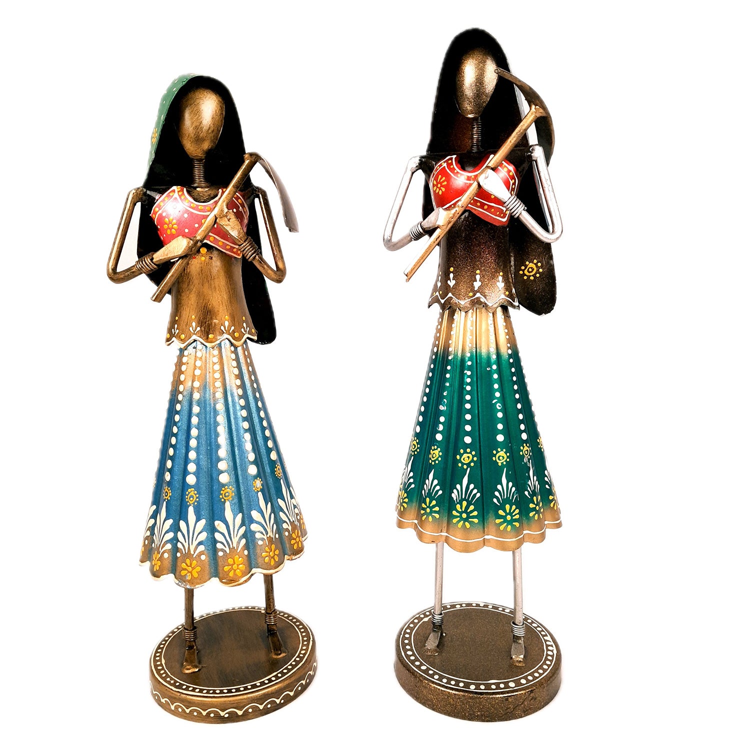 Showpiece Village Worker Ladies | Artifacts for Home, Table, Living Room, TV Unit & Bedroom Decor | Decorative Show piece for Office Desk & Gifts - 15 Inch (Set of 2) - Apkamart