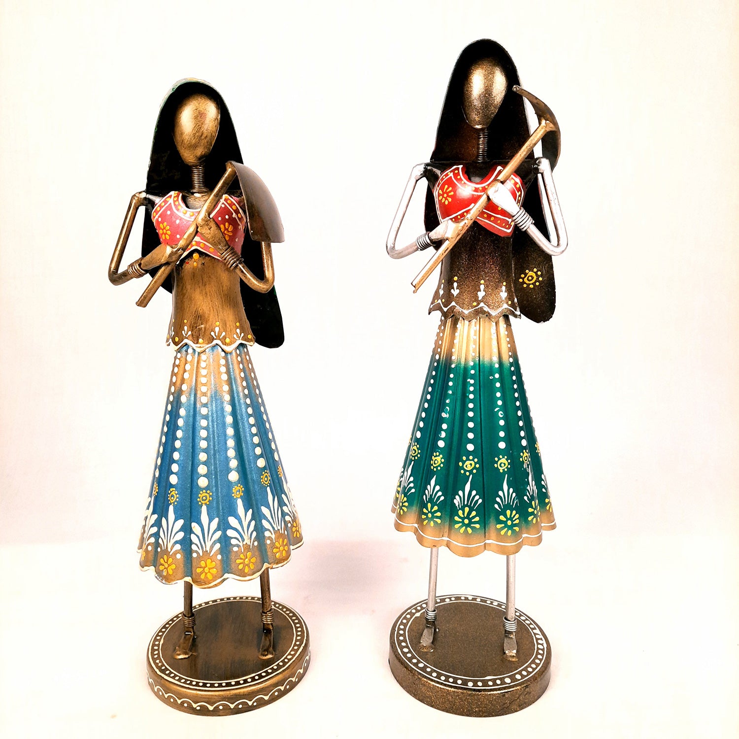 Showpiece Village Worker Ladies | Artifacts for Home, Table, Living Room, TV Unit & Bedroom Decor | Decorative Show piece for Office Desk & Gifts - 15 Inch (Set of 2) - Apkamart