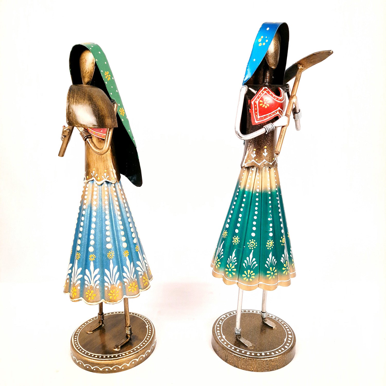 Showpiece Village Worker Ladies | Artifacts for Home, Table, Living Room, TV Unit & Bedroom Decor | Decorative Show piece for Office Desk & Gifts - 15 Inch (Set of 2) - Apkamart